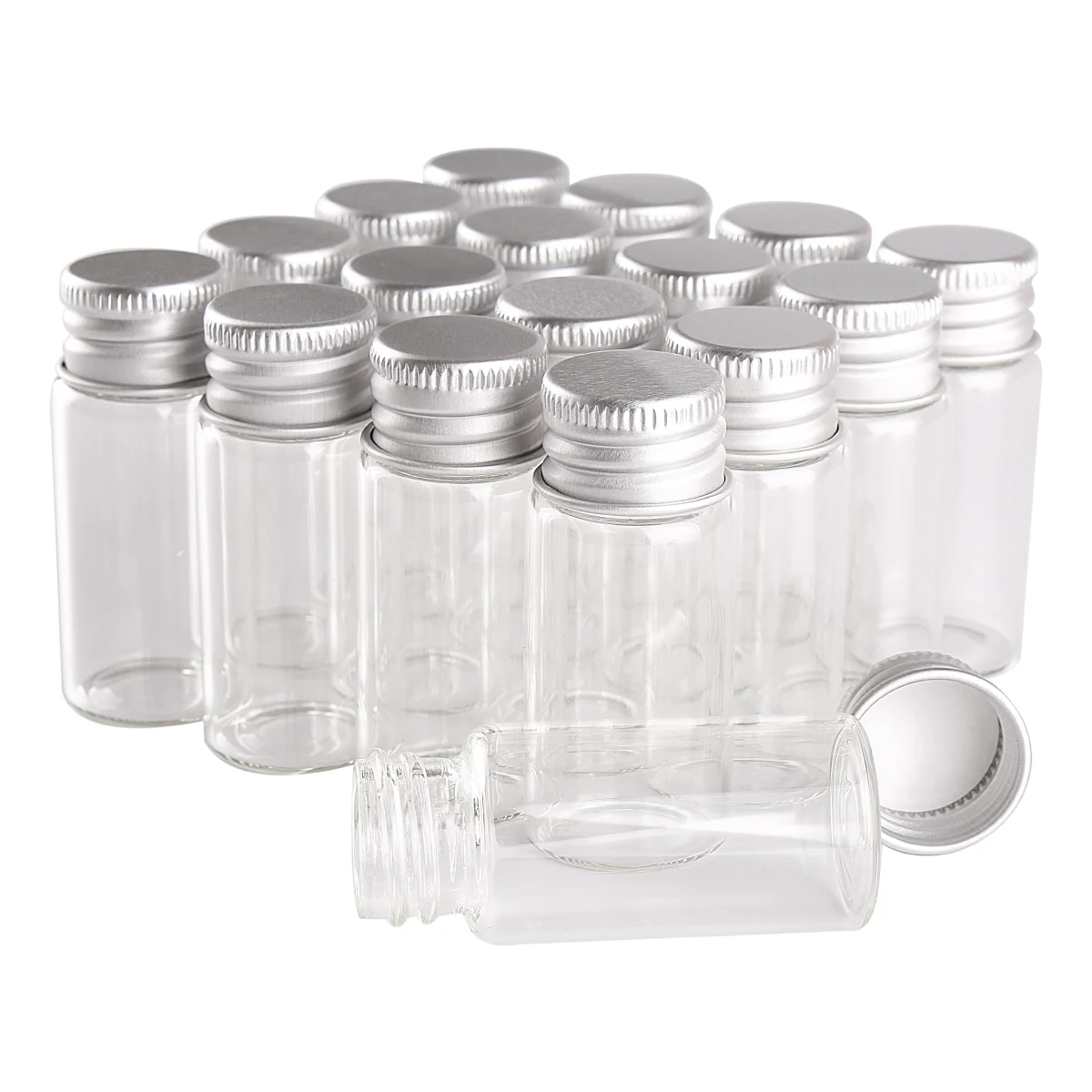 10 pieces 5ml/6ml/7ml/10ml/14ml/18ml/20ml/25ml/30ml Glass Bottles with Aluminium Lids Small Mini Glass Jars 9 Sizes U-pick