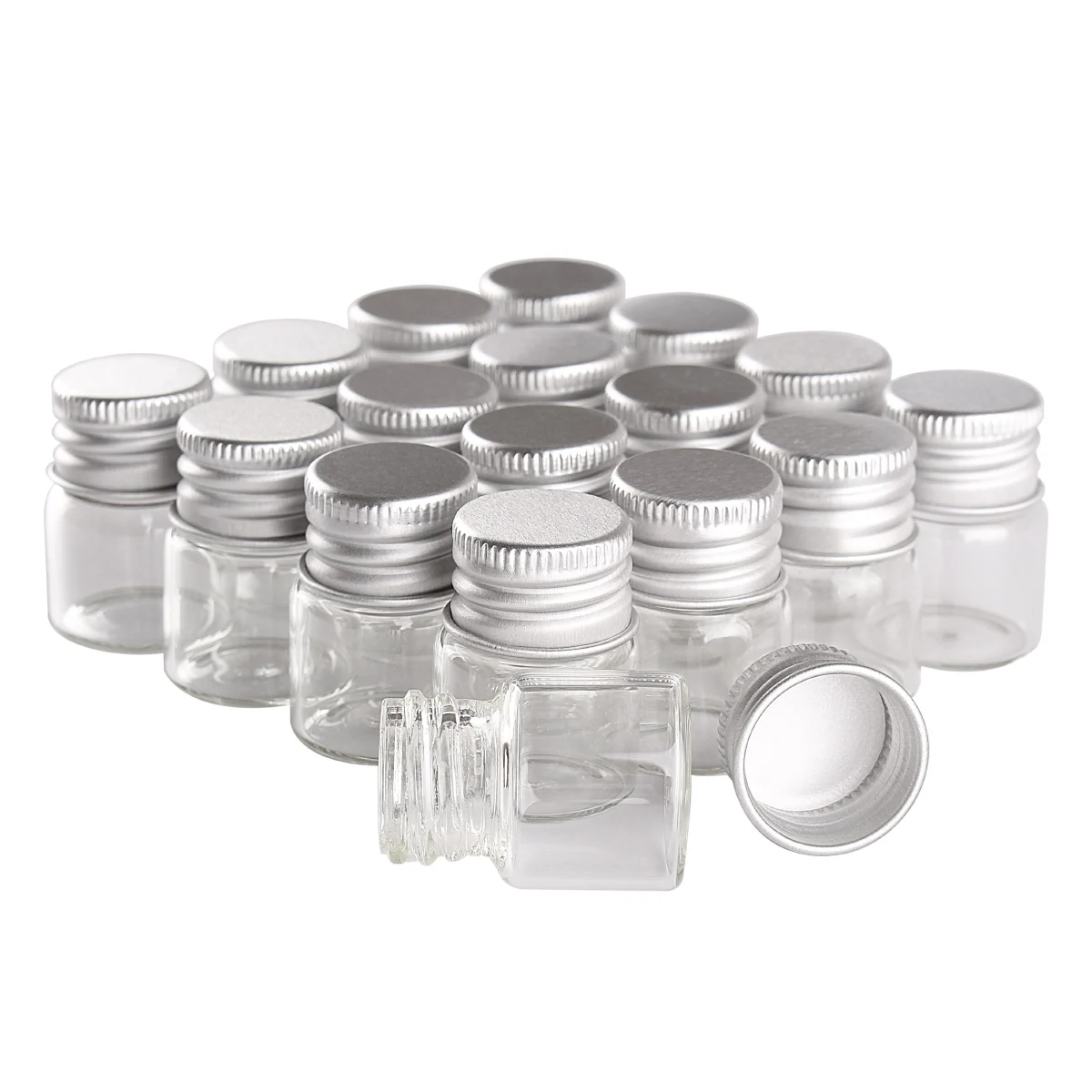 10 pieces 5ml/6ml/7ml/10ml/14ml/18ml/20ml/25ml/30ml Glass Bottles with Aluminium Lids Small Mini Glass Jars 9 Sizes U-pick