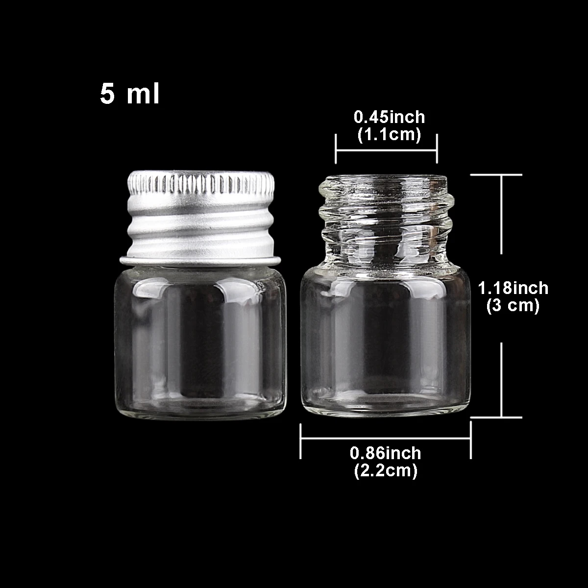 10 pieces 5ml/6ml/7ml/10ml/14ml/18ml/20ml/25ml/30ml Glass Bottles with Aluminium Lids Small Mini Glass Jars 9 Sizes U-pick