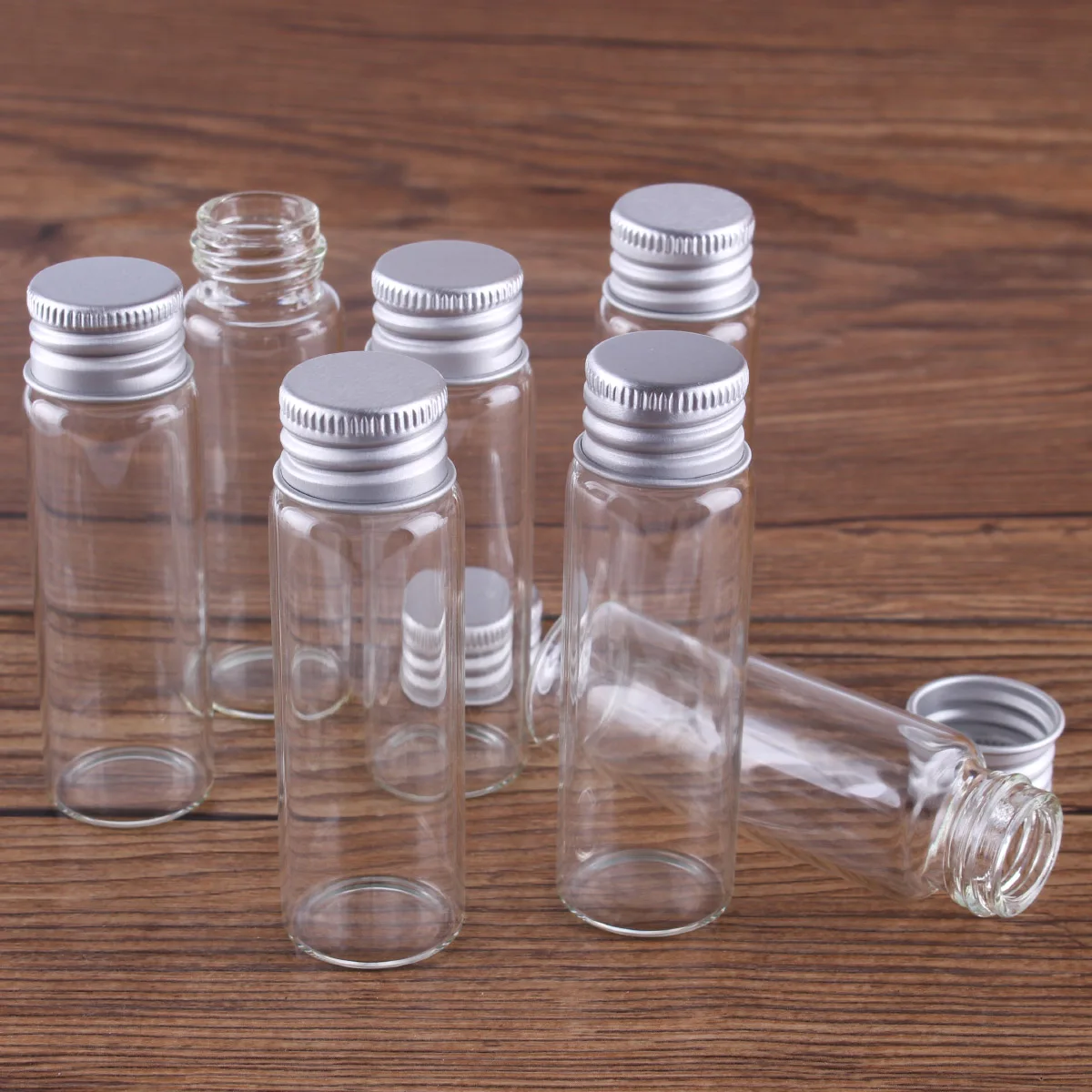 10 pieces 5ml/6ml/7ml/10ml/14ml/18ml/20ml/25ml/30ml Glass Bottles with Aluminium Lids Small Mini Glass Jars 9 Sizes U-pick