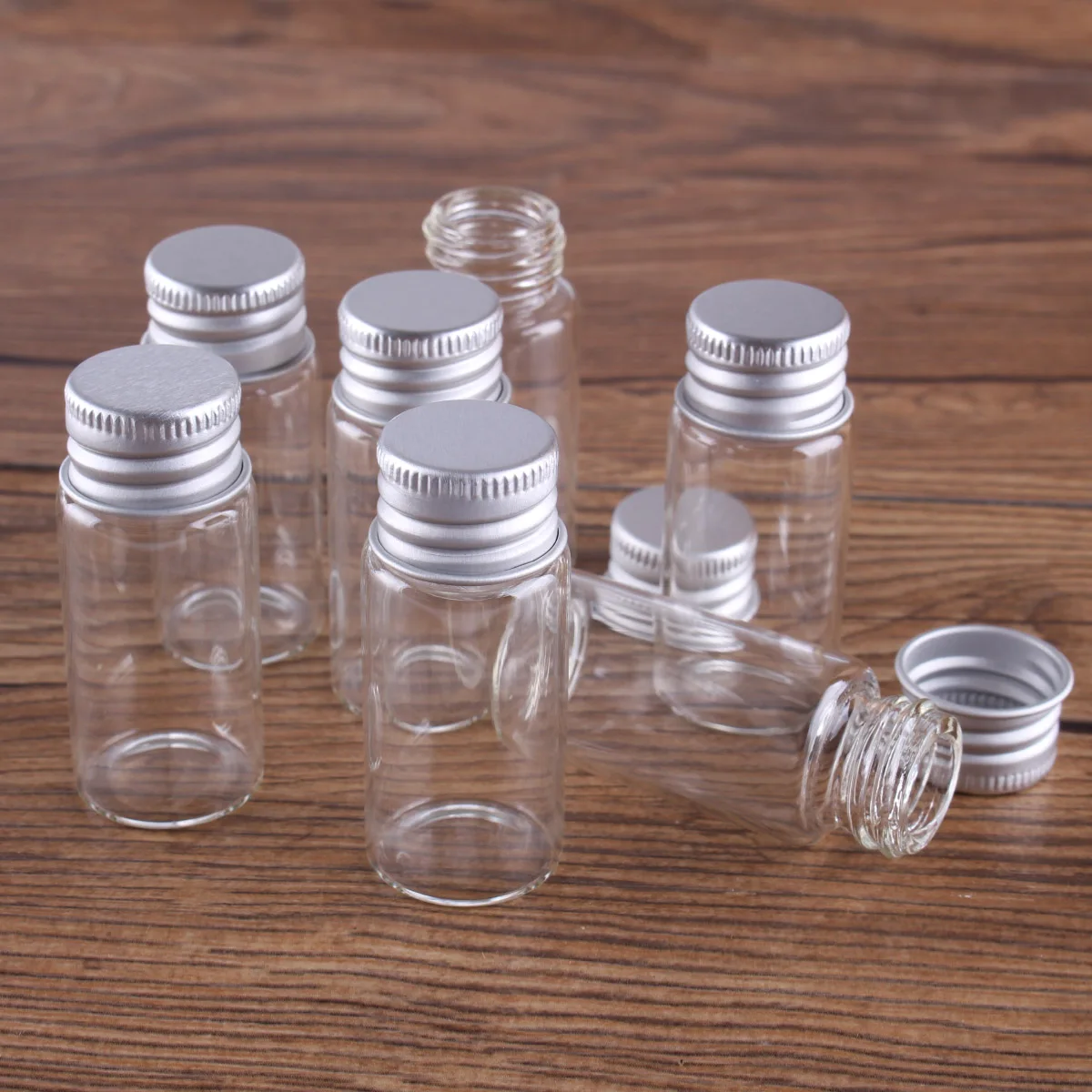 10 pieces 5ml/6ml/7ml/10ml/14ml/18ml/20ml/25ml/30ml Glass Bottles with Aluminium Lids Small Mini Glass Jars 9 Sizes U-pick