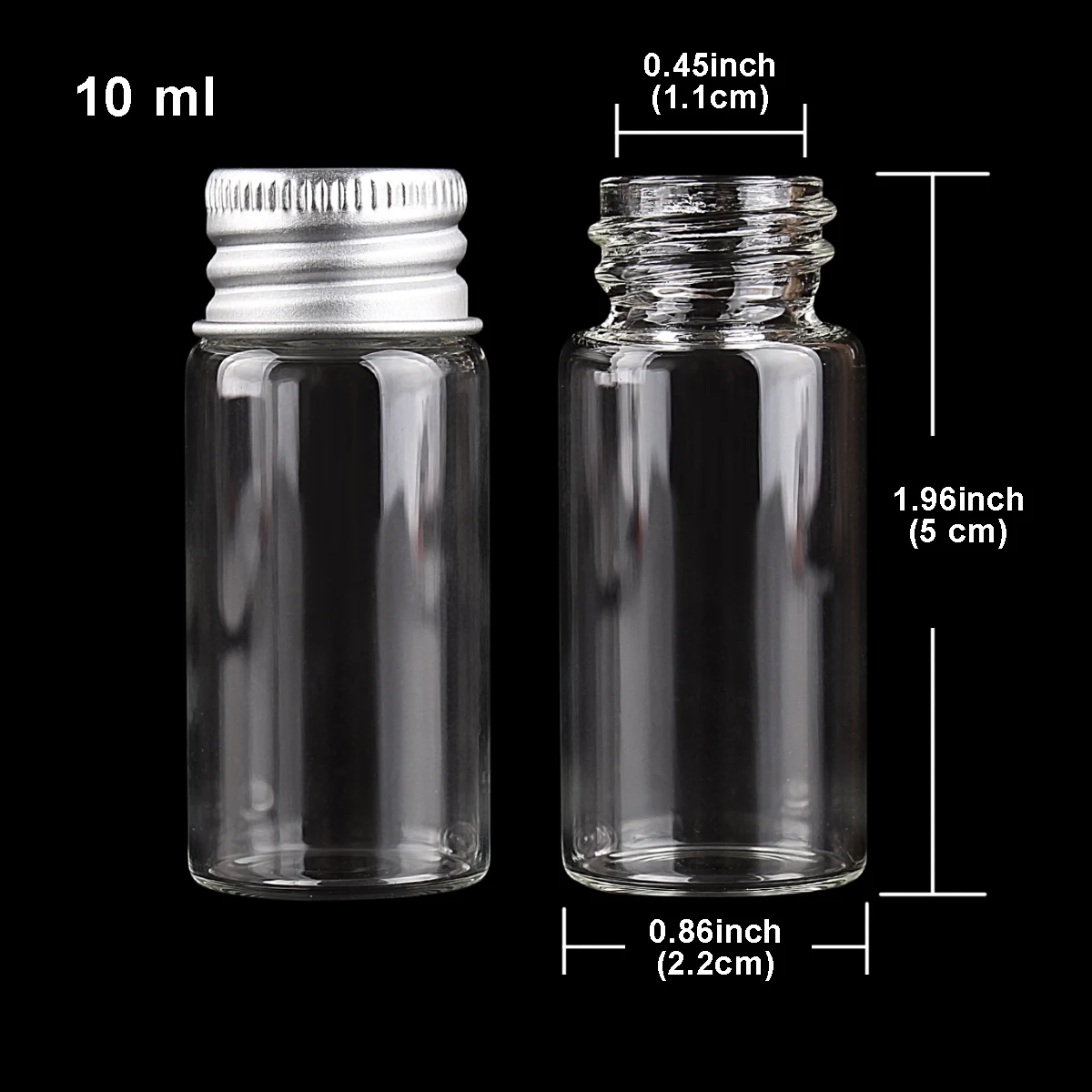 10 pieces 5ml/6ml/7ml/10ml/14ml/18ml/20ml/25ml/30ml Glass Bottles with Aluminium Lids Small Mini Glass Jars 9 Sizes U-pick