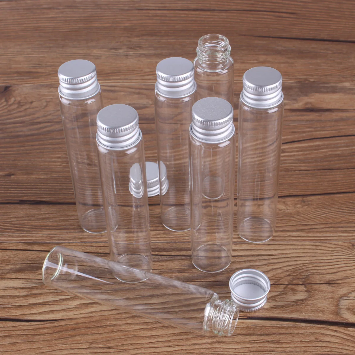10 pieces 5ml/6ml/7ml/10ml/14ml/18ml/20ml/25ml/30ml Glass Bottles with Aluminium Lids Small Mini Glass Jars 9 Sizes U-pick