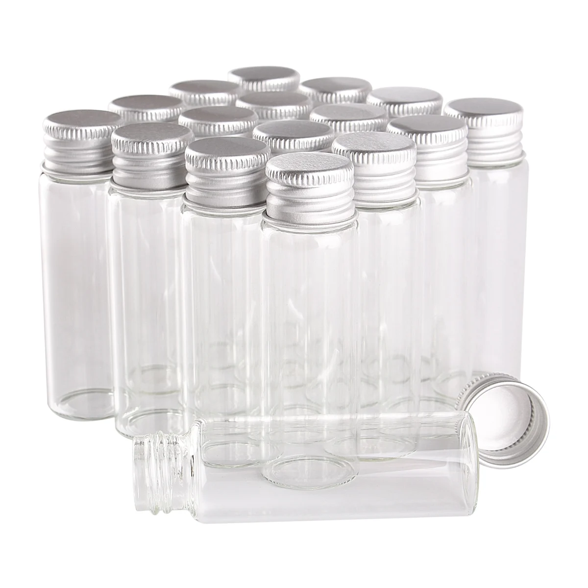 10 pieces 5ml/6ml/7ml/10ml/14ml/18ml/20ml/25ml/30ml Glass Bottles with Aluminium Lids Small Mini Glass Jars 9 Sizes U-pick