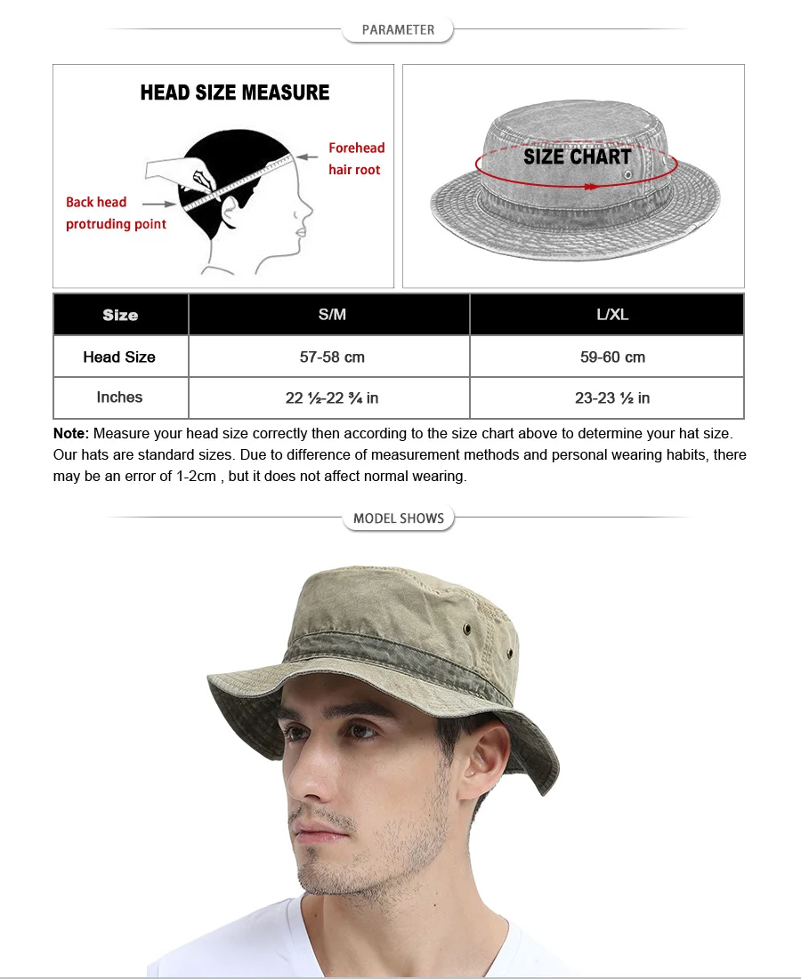 VOBOOM Bucket Hats for Men Washed Cotton Outdoor Panama Hat Summer Fishing Hunting Cap UV400 Sun Protection Caps Panama Hat