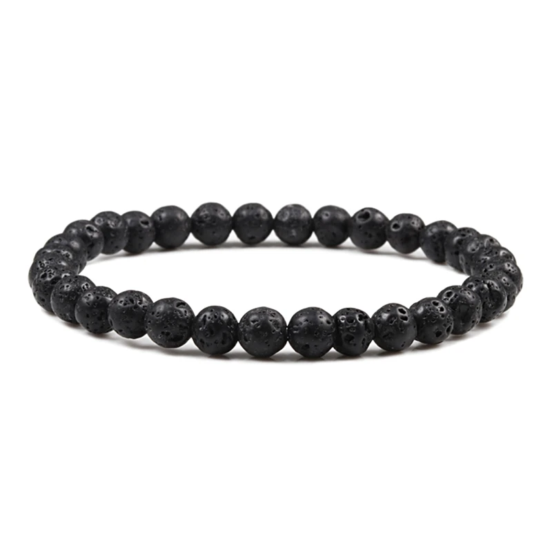 Charm Bracelet Natural Stone Beads 6/8/10mm Volcanic Lava Tiger Eye Beads Elastic Bracelets For Men Women Jewelry Pulsera Hombre