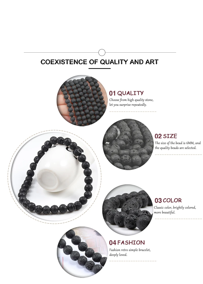 Charm Bracelet Natural Stone Beads 6/8/10mm Volcanic Lava Tiger Eye Beads Elastic Bracelets For Men Women Jewelry Pulsera Hombre
