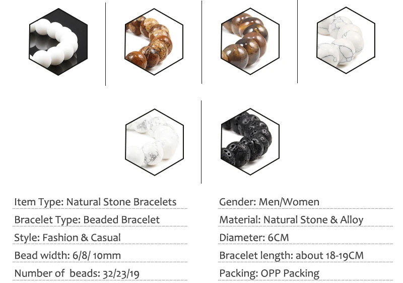 Charm Bracelet Natural Stone Beads 6/8/10mm Volcanic Lava Tiger Eye Beads Elastic Bracelets For Men Women Jewelry Pulsera Hombre