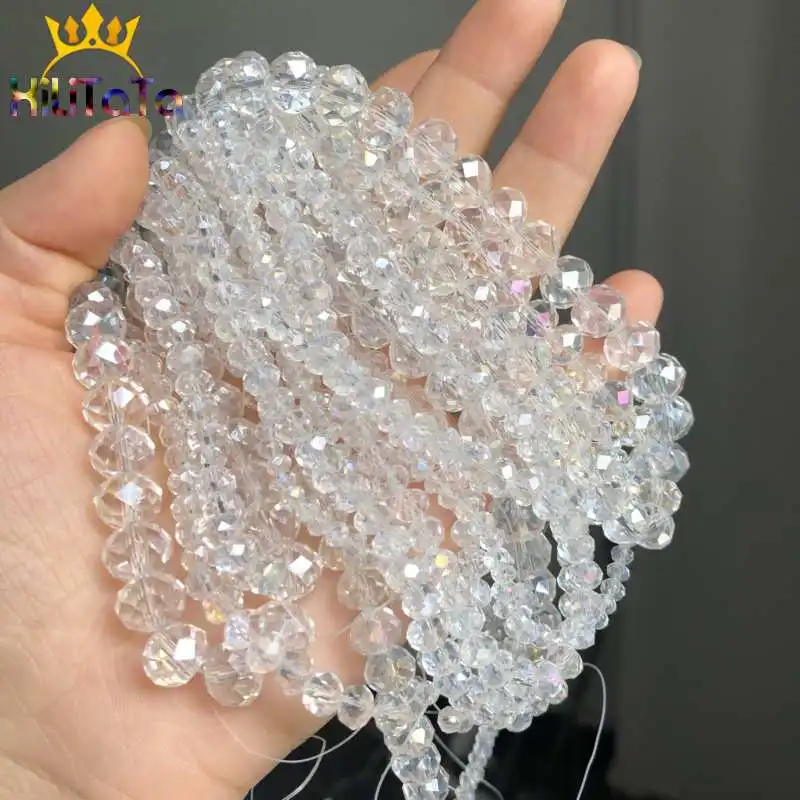 Faceted AB Clear Glass Crystal Rondelle Beads Loose Beads For Jewelry Making DIY Bracelets Necklace Strands 4/6/8/10/12/14mm