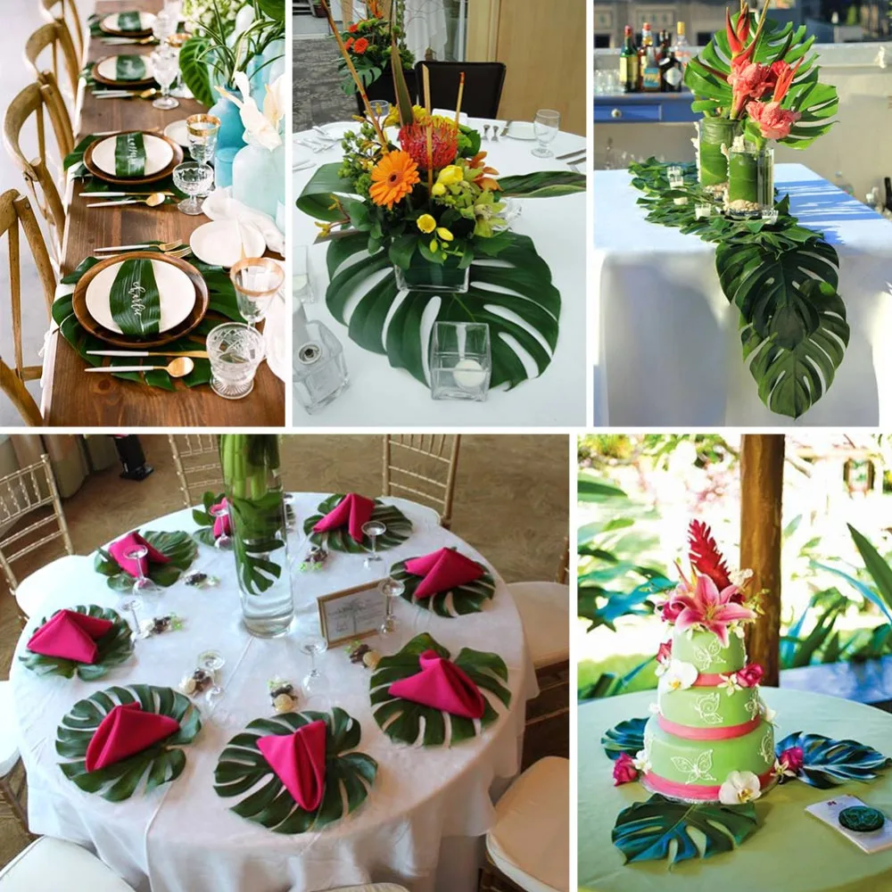 12pcs Tropical Palm Leaves Artifici Leaf Decor Wedding Decoration Green Jungle Plant Leaf Hawaiian Luau Home Party Decoration