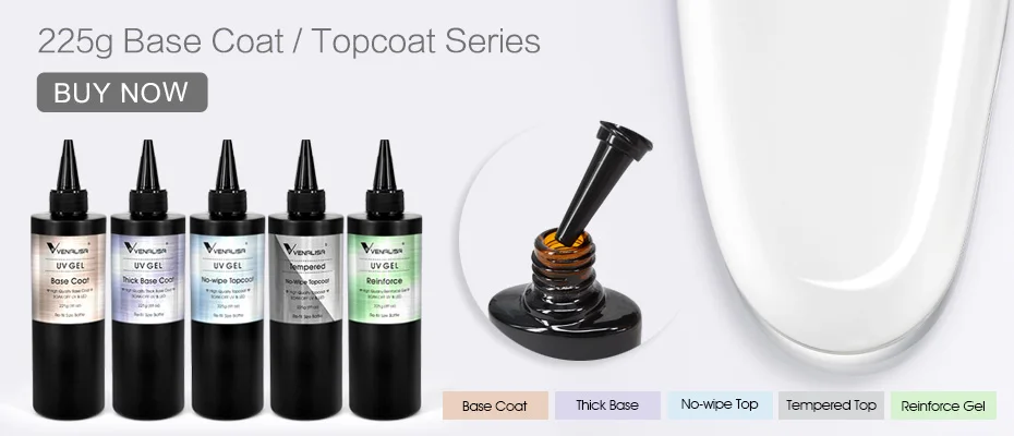 VENALISA TPO FREE Easy Peel Off Water Base Coat Long Wear Tempered Nowipe Top Coat Basic Nail Gel Polish Enamel Varnish Gels