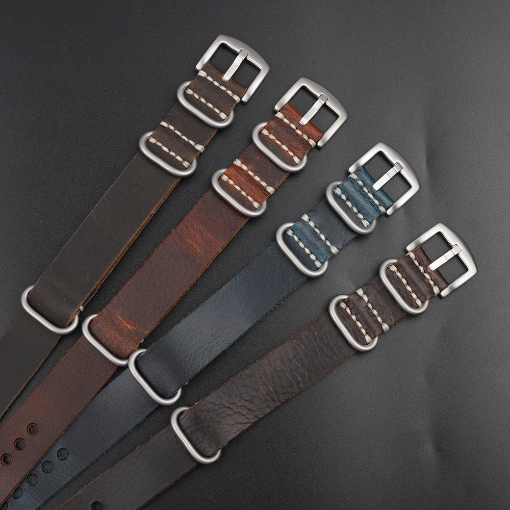 Crazy Horse Leather Watchband 20mm 22mm 24mm Vintage Coffee Brown Cowhide Strap for Men Women Wristbands Watch Replacement