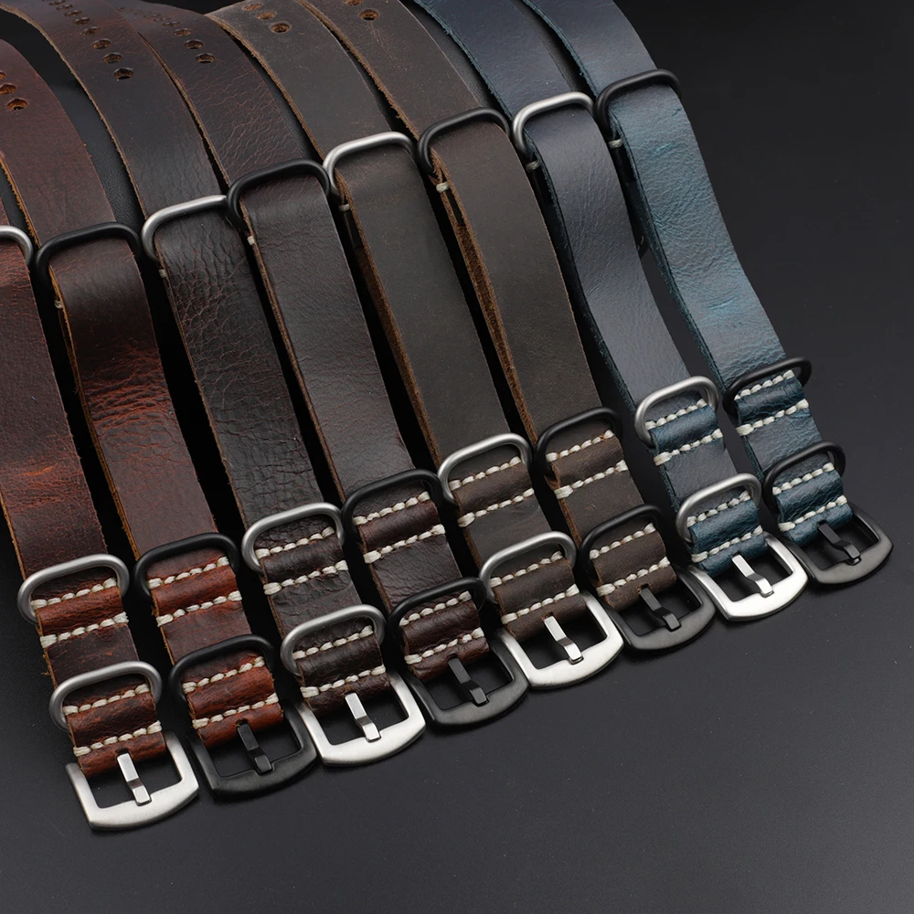 Crazy Horse Leather Watchband 20mm 22mm 24mm Vintage Coffee Brown Cowhide Strap for Men Women Wristbands Watch Replacement
