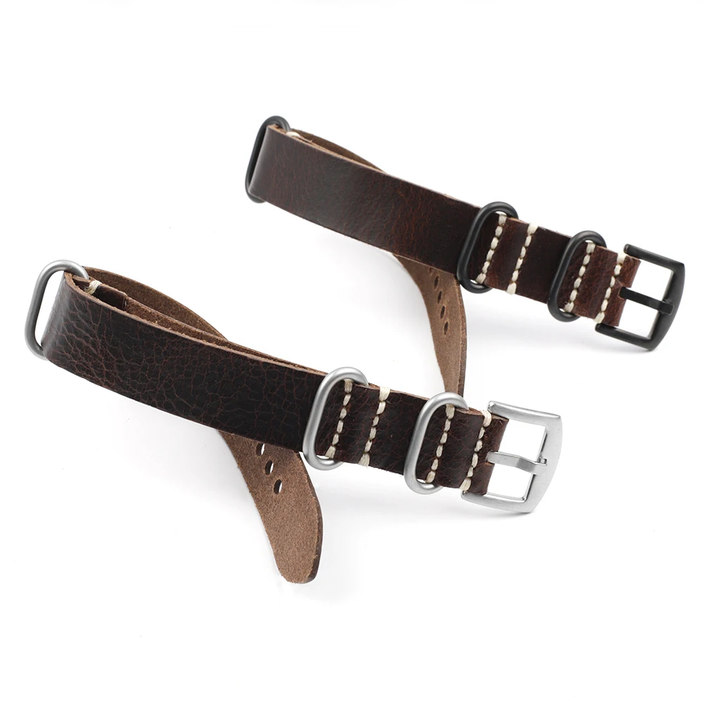 Crazy Horse Leather Watchband 20mm 22mm 24mm Vintage Coffee Brown Cowhide Strap for Men Women Wristbands Watch Replacement