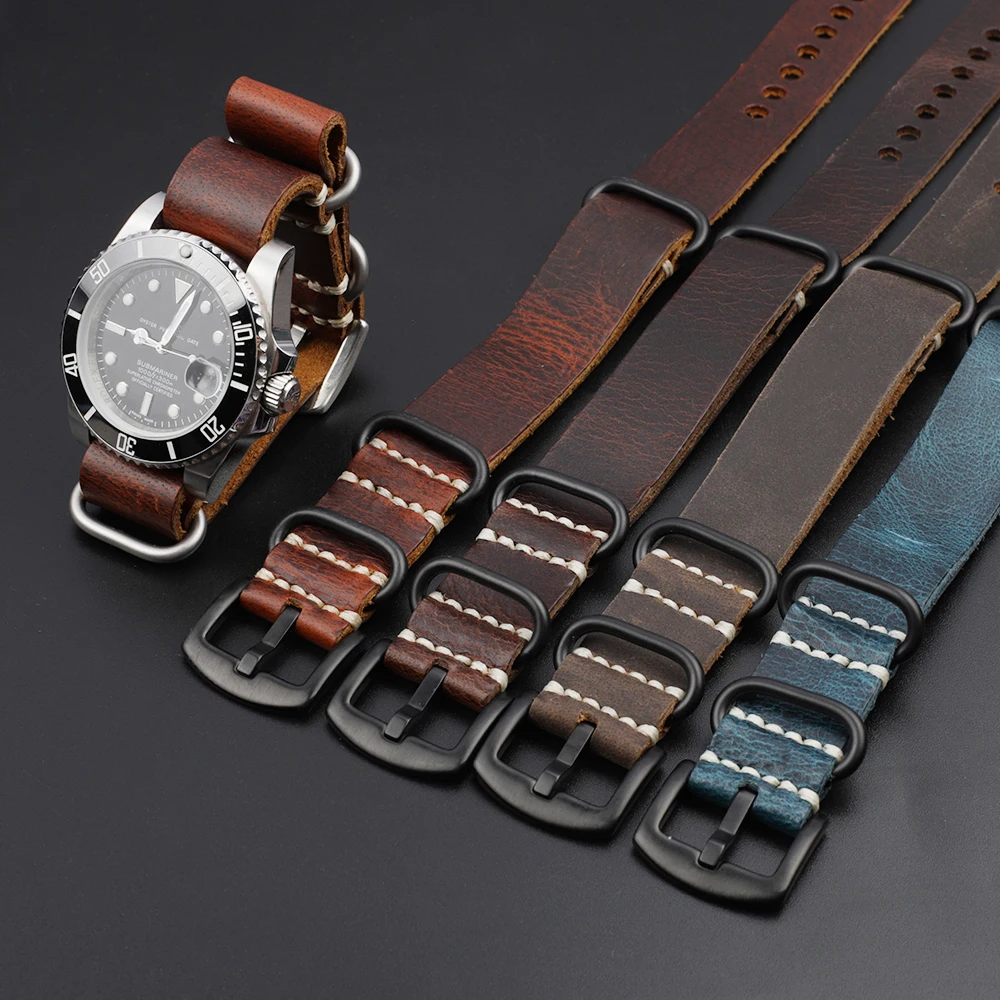 Crazy Horse Leather Watchband 20mm 22mm 24mm Vintage Coffee Brown Cowhide Strap for Men Women Wristbands Watch Replacement