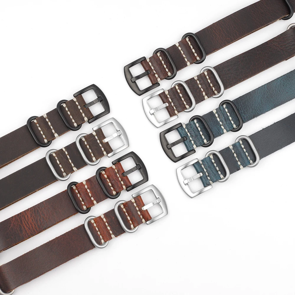 Crazy Horse Leather Watchband 20mm 22mm 24mm Vintage Coffee Brown Cowhide Strap for Men Women Wristbands Watch Replacement