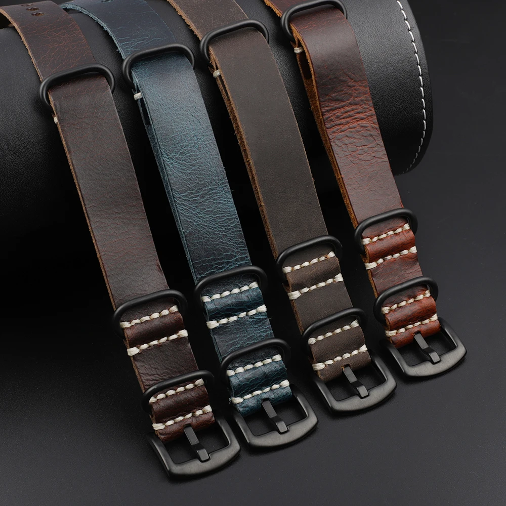 Crazy Horse Leather Watchband 20mm 22mm 24mm Vintage Coffee Brown Cowhide Strap for Men Women Wristbands Watch Replacement