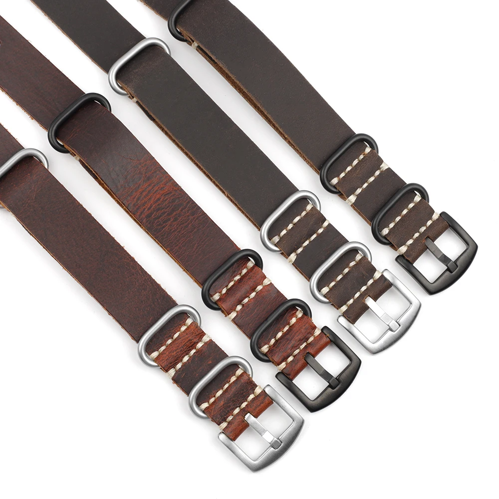 Crazy Horse Leather Watchband 20mm 22mm 24mm Vintage Coffee Brown Cowhide Strap for Men Women Wristbands Watch Replacement
