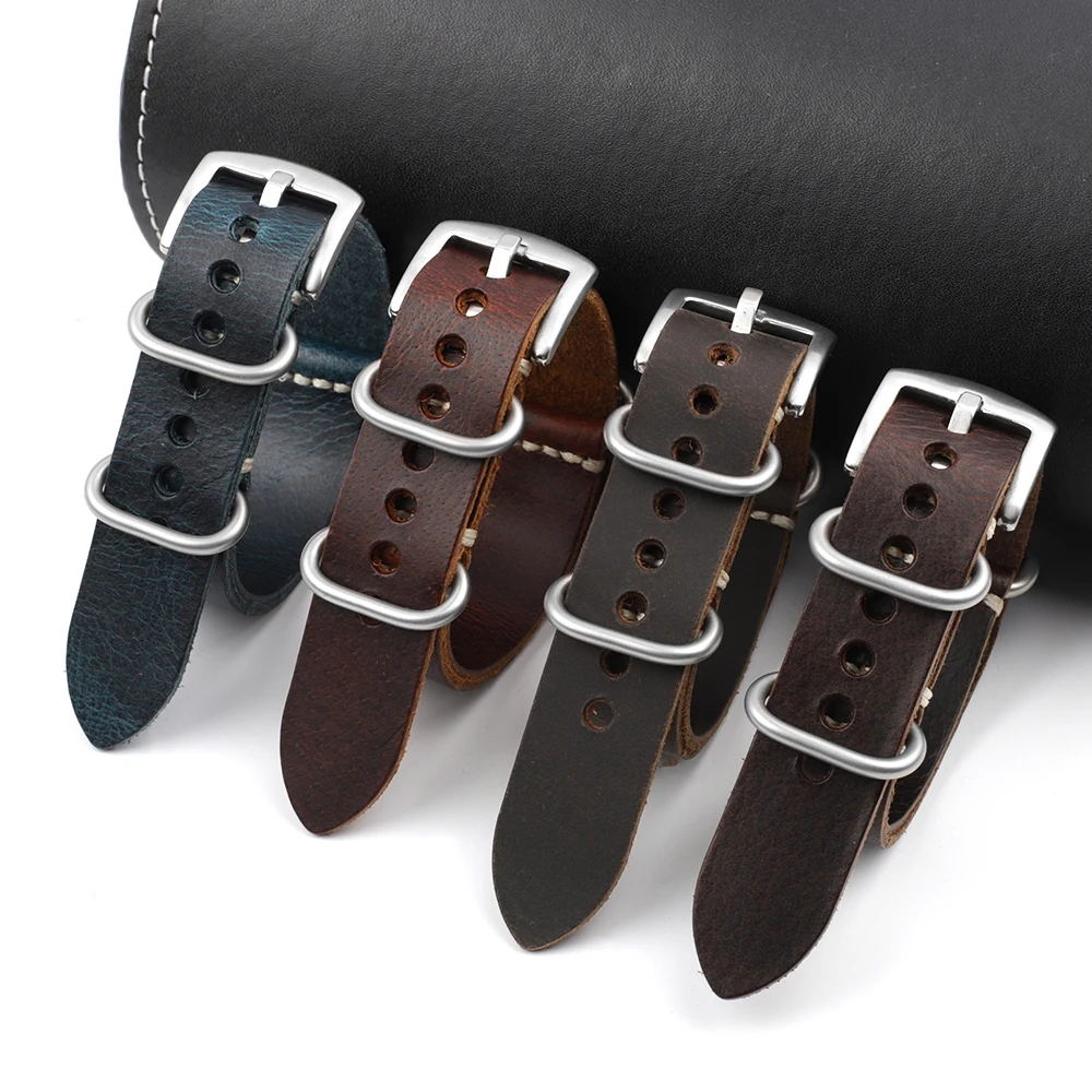 Crazy Horse Leather Watchband 20mm 22mm 24mm Vintage Coffee Brown Cowhide Strap for Men Women Wristbands Watch Replacement