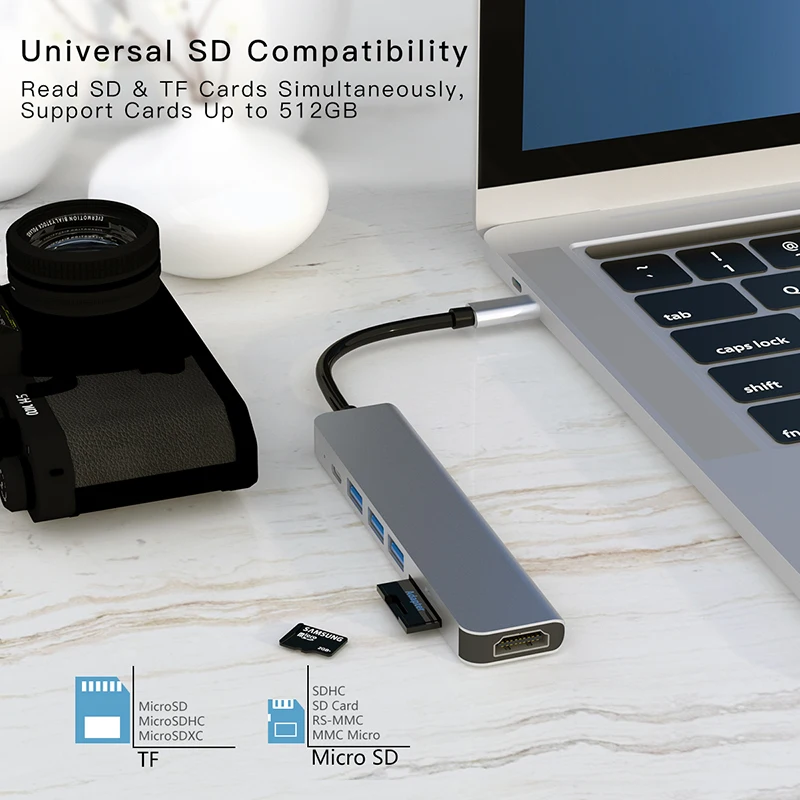 USB C Hub Splitter to 4K HDMI-Compatible USB 3.0 Type C Adapter SD TF Docking Station for MacBook iPad Samsung S22 Dex Laptop