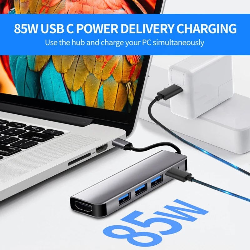 USB C Hub Splitter to 4K HDMI-Compatible USB 3.0 Type C Adapter SD TF Docking Station for MacBook iPad Samsung S22 Dex Laptop