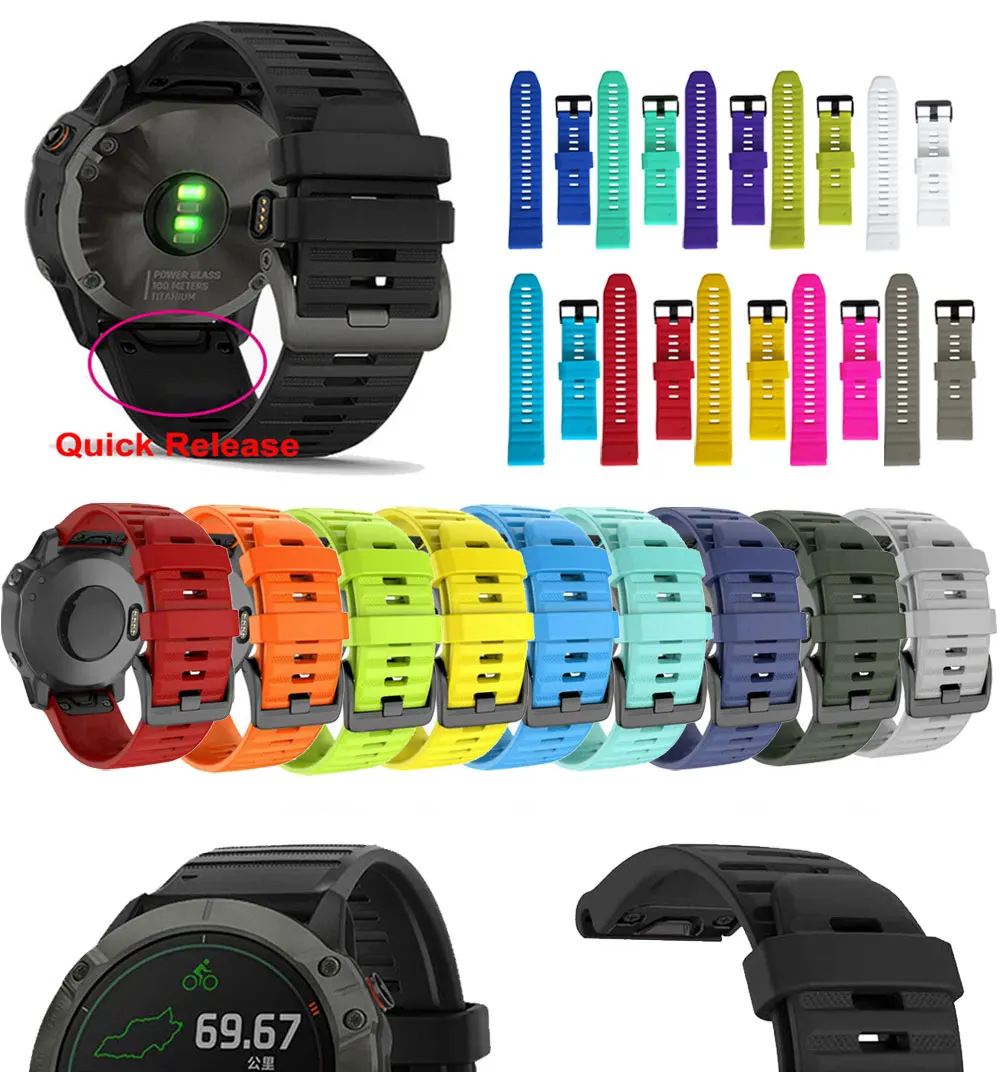 26 20 22 MM Watchband For Garmin Fenix 6 6X Pro 5 5S 5X Plus 3HR Fenix7 7X Silicone Quick Release Watch Easyfit Wrist Band Strap