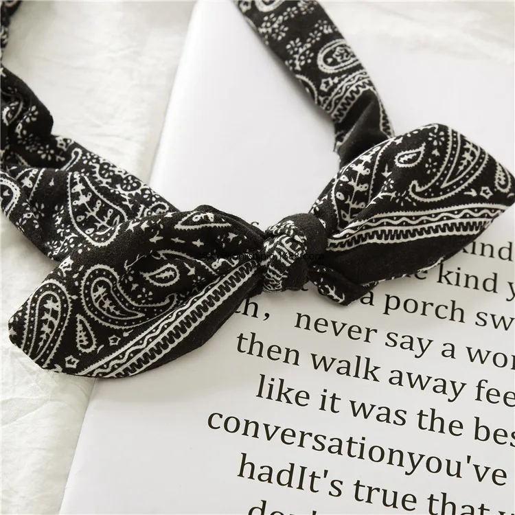 New Fashion Printing Rabbit Ear Knotted Elastic Hair Band Wide Girl Woman Hair Band Headband Hair Accessories Headdress