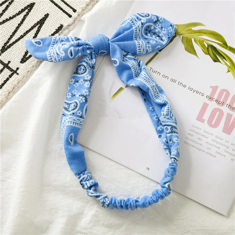 New Fashion Printing Rabbit Ear Knotted Elastic Hair Band Wide Girl Woman Hair Band Headband Hair Accessories Headdress