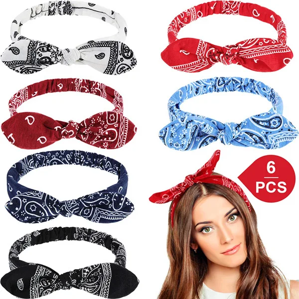 New Fashion Printing Rabbit Ear Knotted Elastic Hair Band Wide Girl Woman Hair Band Headband Hair Accessories Headdress