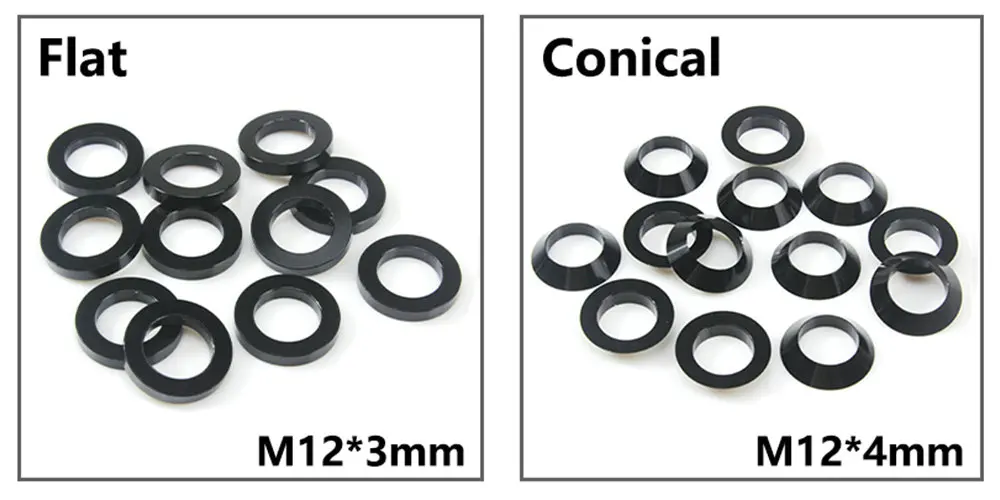 Bicycle Thru Axle Washer M12x1mm/2mm/3mm/4mm Axle Washers M12 Washer Hubs Tube Shaft Skewers Washers Flat/Conical Washer
