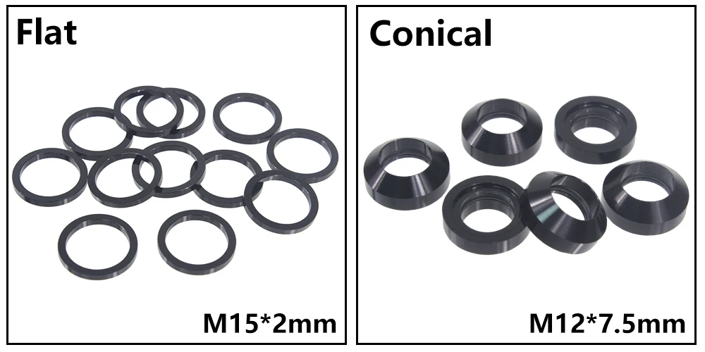 Bicycle Thru Axle Washer M12x1mm/2mm/3mm/4mm Axle Washers M12 Washer Hubs Tube Shaft Skewers Washers Flat/Conical Washer