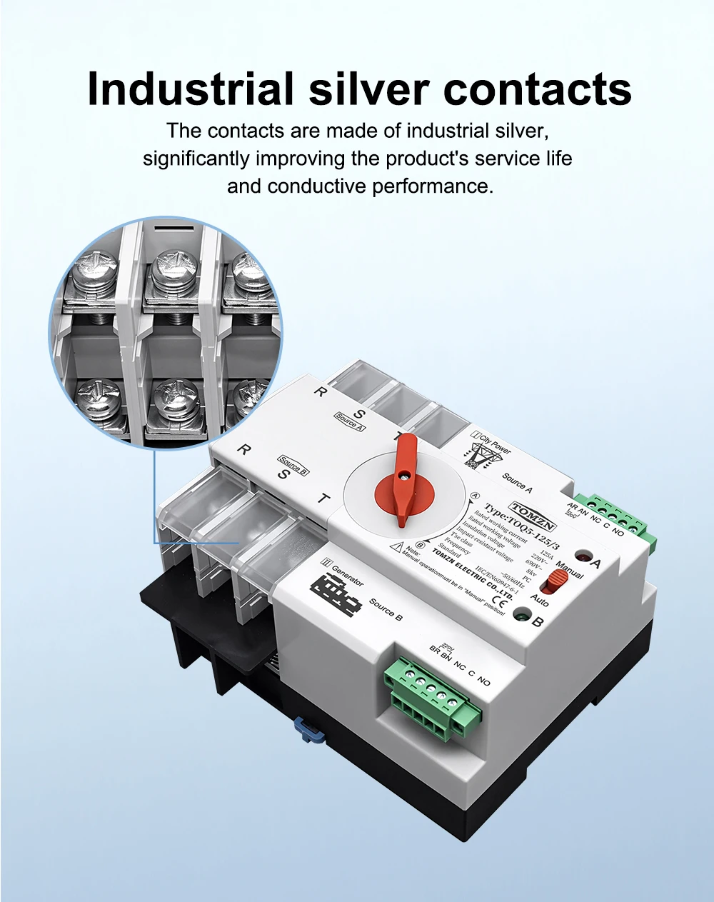 TOMZN Din Rail 2P 3P 4P ATS Dual Power Automatic Transfer Switch Electrical Selector Switches Uninterrupted Power 63A 100A 125A