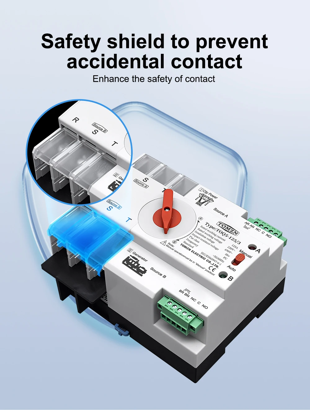 TOMZN Din Rail 2P 3P 4P ATS Dual Power Automatic Transfer Switch Electrical Selector Switches Uninterrupted Power 63A 100A 125A
