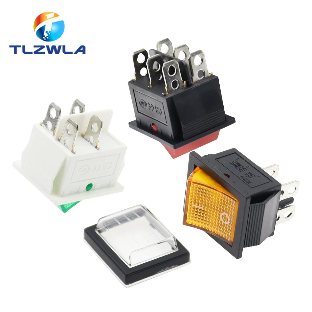 1PCS KCD4 Rocker Switch ON-OFF 2 Position 4 / 6Pins with Light  Power Switch 2 Position 16A 250VAC/ 20A 125VAC Ship Type Switch