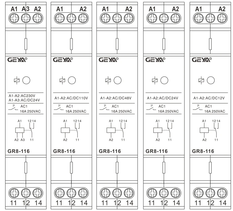 GEYA GR8-116 Intermediate Relay Auxiliary Relay AC DC 12V 24V 48V 110V 230V Switch Relay 16A ROHS Approval