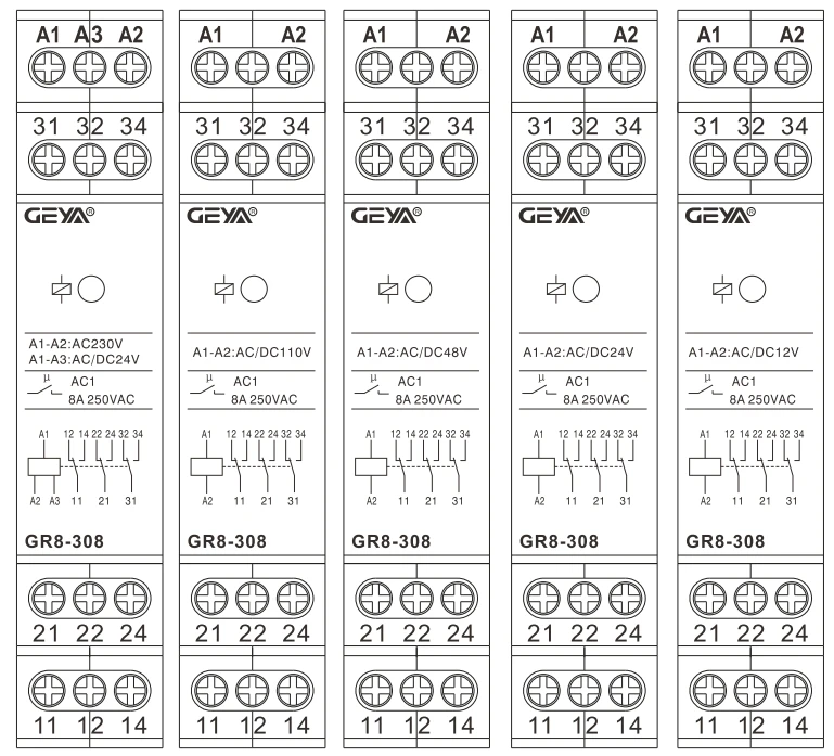 GEYA GR8-116 Intermediate Relay Auxiliary Relay AC DC 12V 24V 48V 110V 230V Switch Relay 16A ROHS Approval