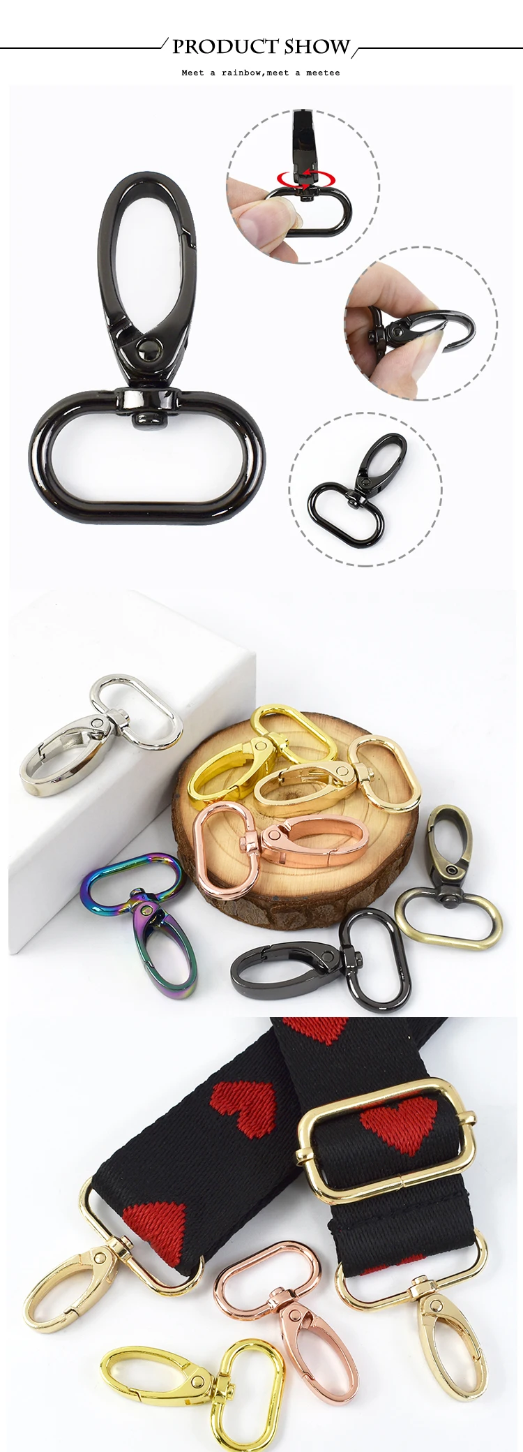 Meetee 10Pc 16-38mm Bag Strap Hook Buckle Metal Swivel Lobster Clasp DIY Webbing Snap Hooks Carabiner Keychain Buckles Accessory