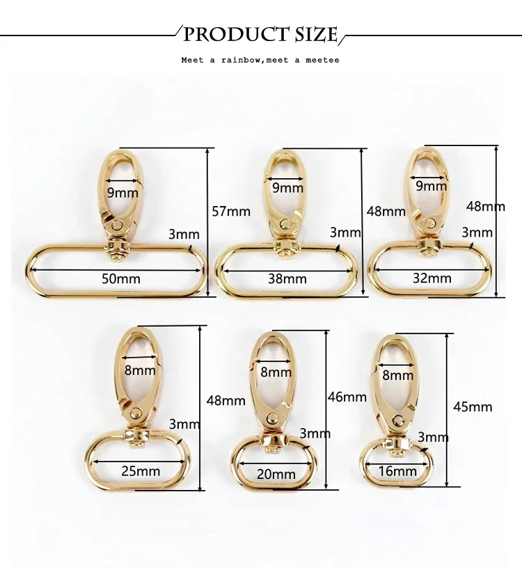 Meetee 10Pc 16-38mm Bag Strap Hook Buckle Metal Swivel Lobster Clasp DIY Webbing Snap Hooks Carabiner Keychain Buckles Accessory