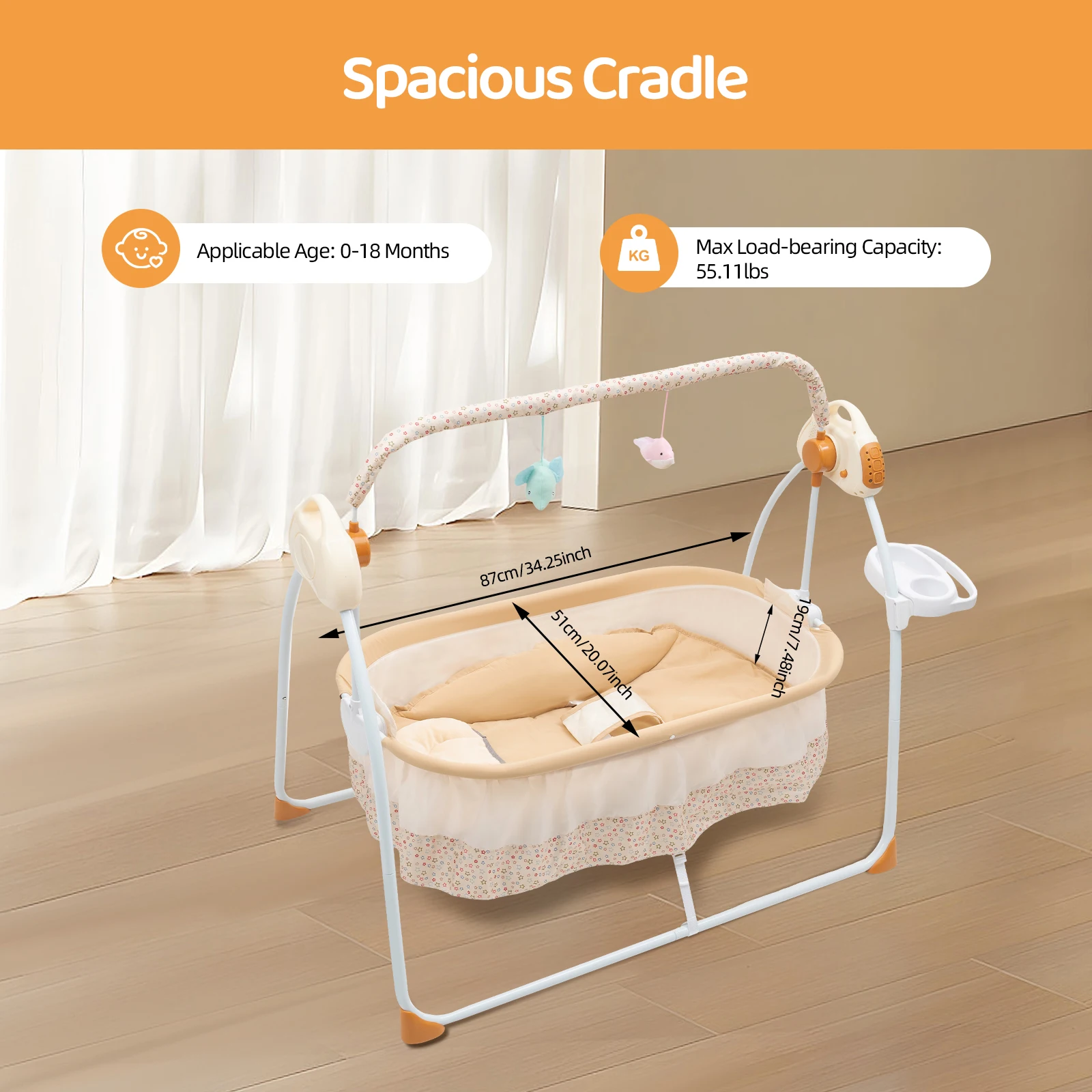 Baby Swing Electric Rocker with 12 Songs Bluetooth USB 5 Swing Speeds for Infant Toddler Bedtime Soothing Without Battery
