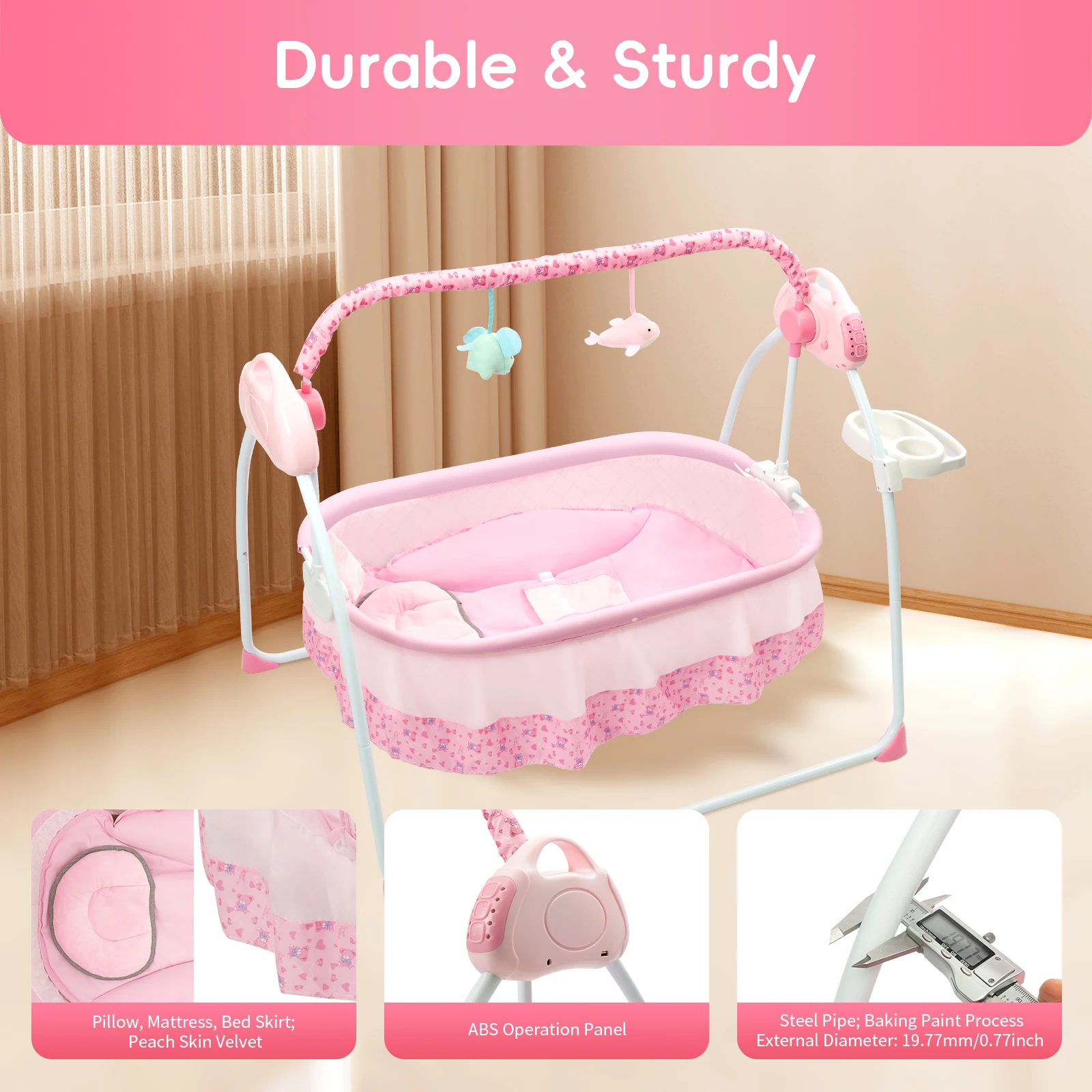 Baby Swing Electric Rocker with 12 Songs Bluetooth USB 5 Swing Speeds for Infant Toddler Bedtime Soothing Without Battery