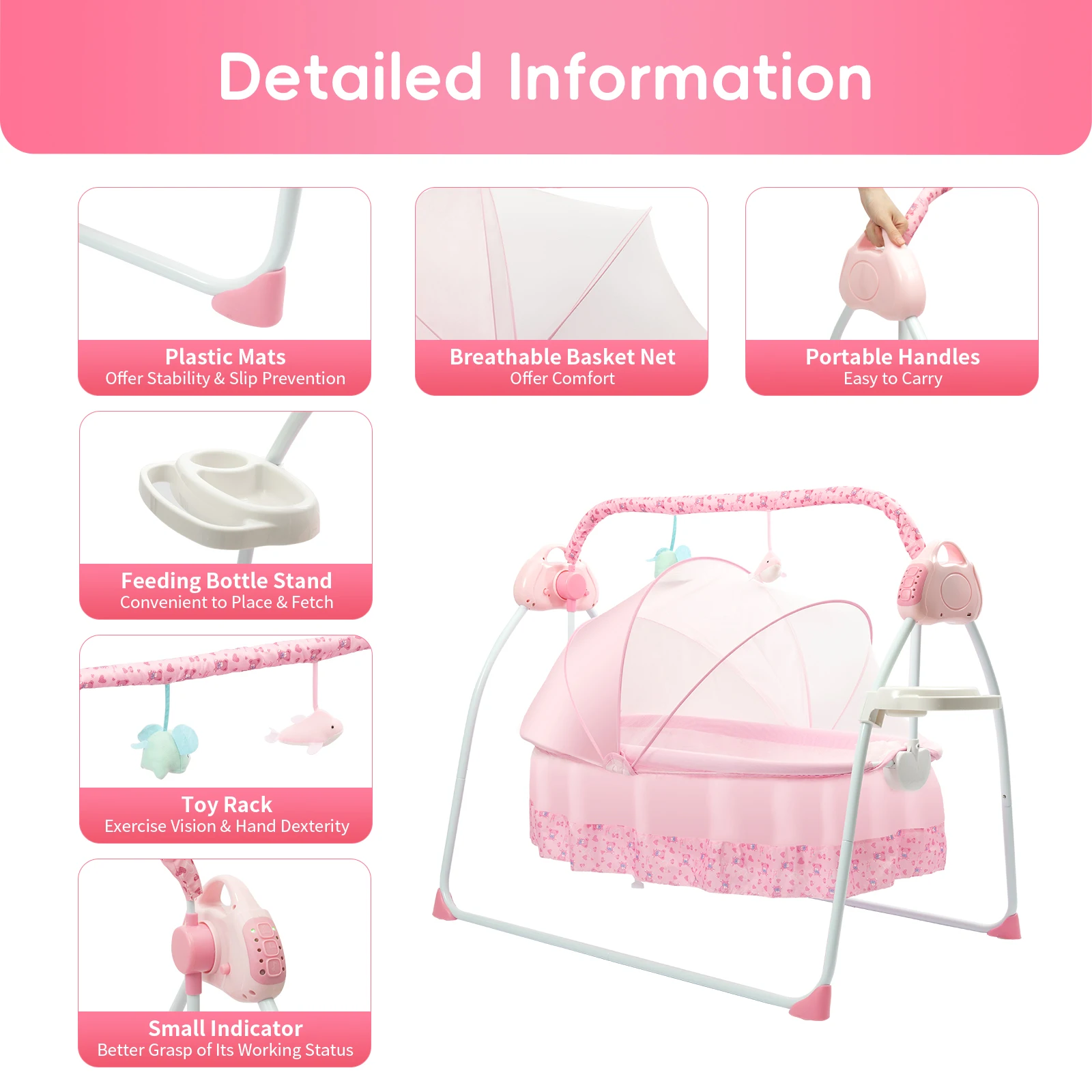 Baby Swing Electric Rocker with 12 Songs Bluetooth USB 5 Swing Speeds for Infant Toddler Bedtime Soothing Without Battery