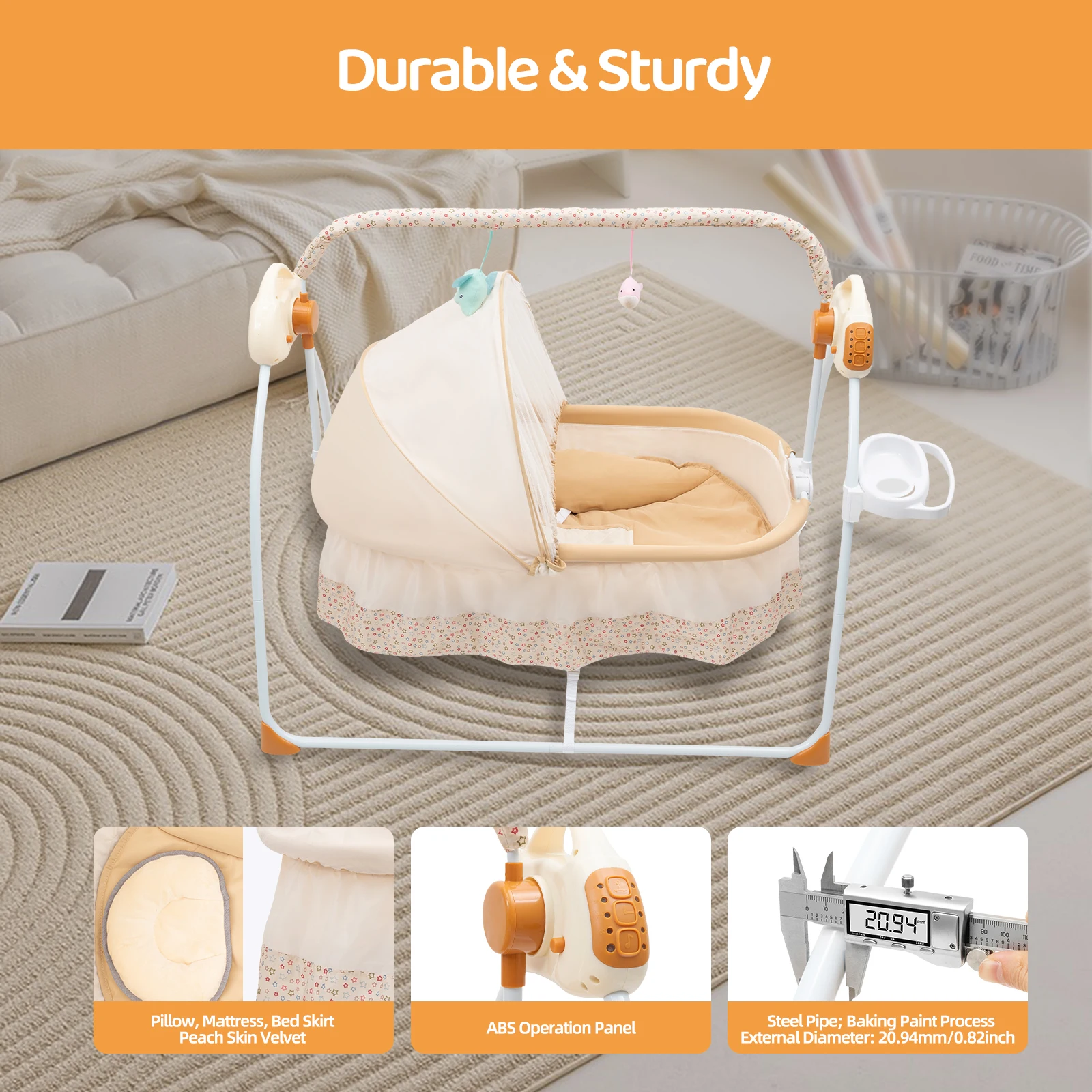 Baby Swing Electric Rocker with 12 Songs Bluetooth USB 5 Swing Speeds for Infant Toddler Bedtime Soothing Without Battery