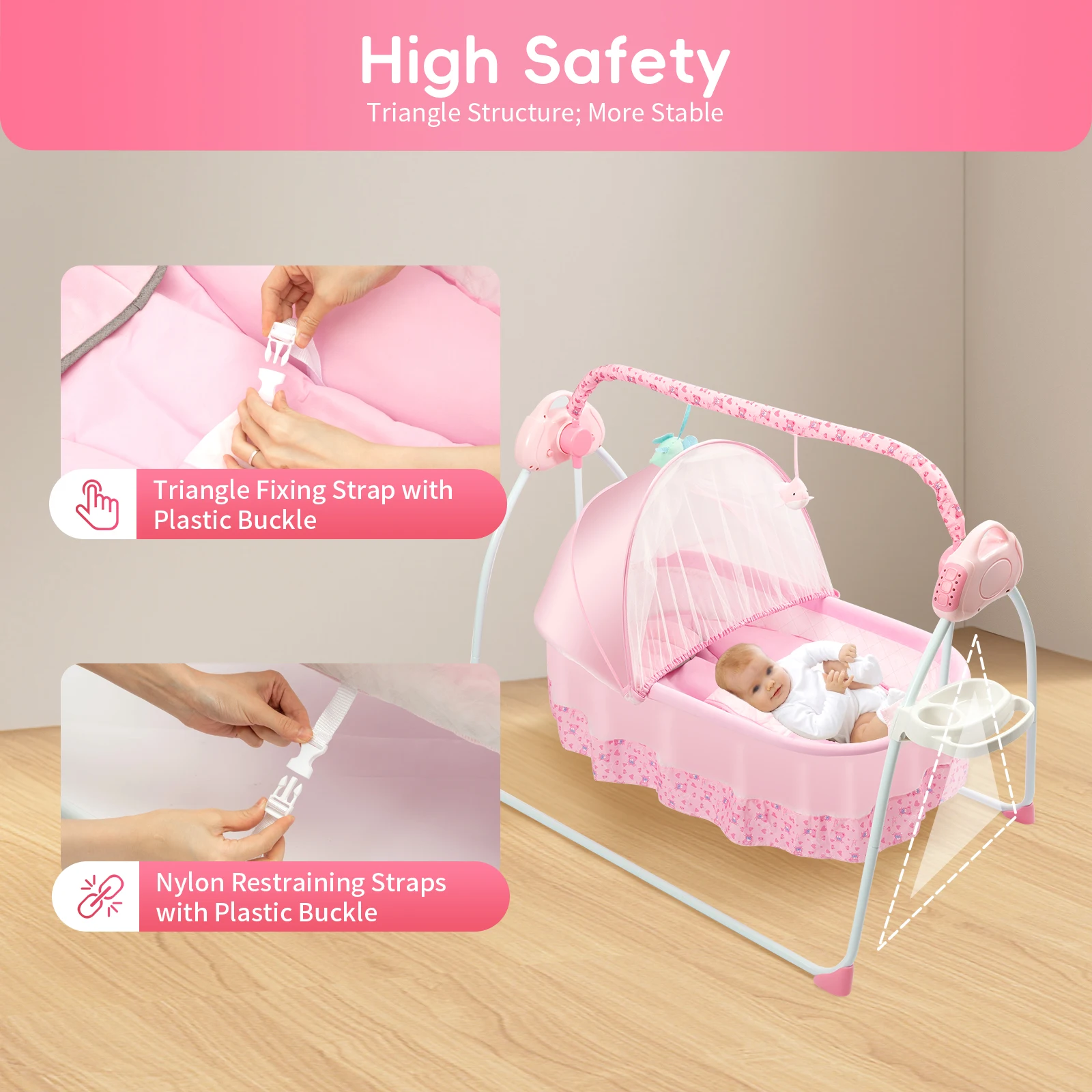 Baby Swing Electric Rocker with 12 Songs Bluetooth USB 5 Swing Speeds for Infant Toddler Bedtime Soothing Without Battery