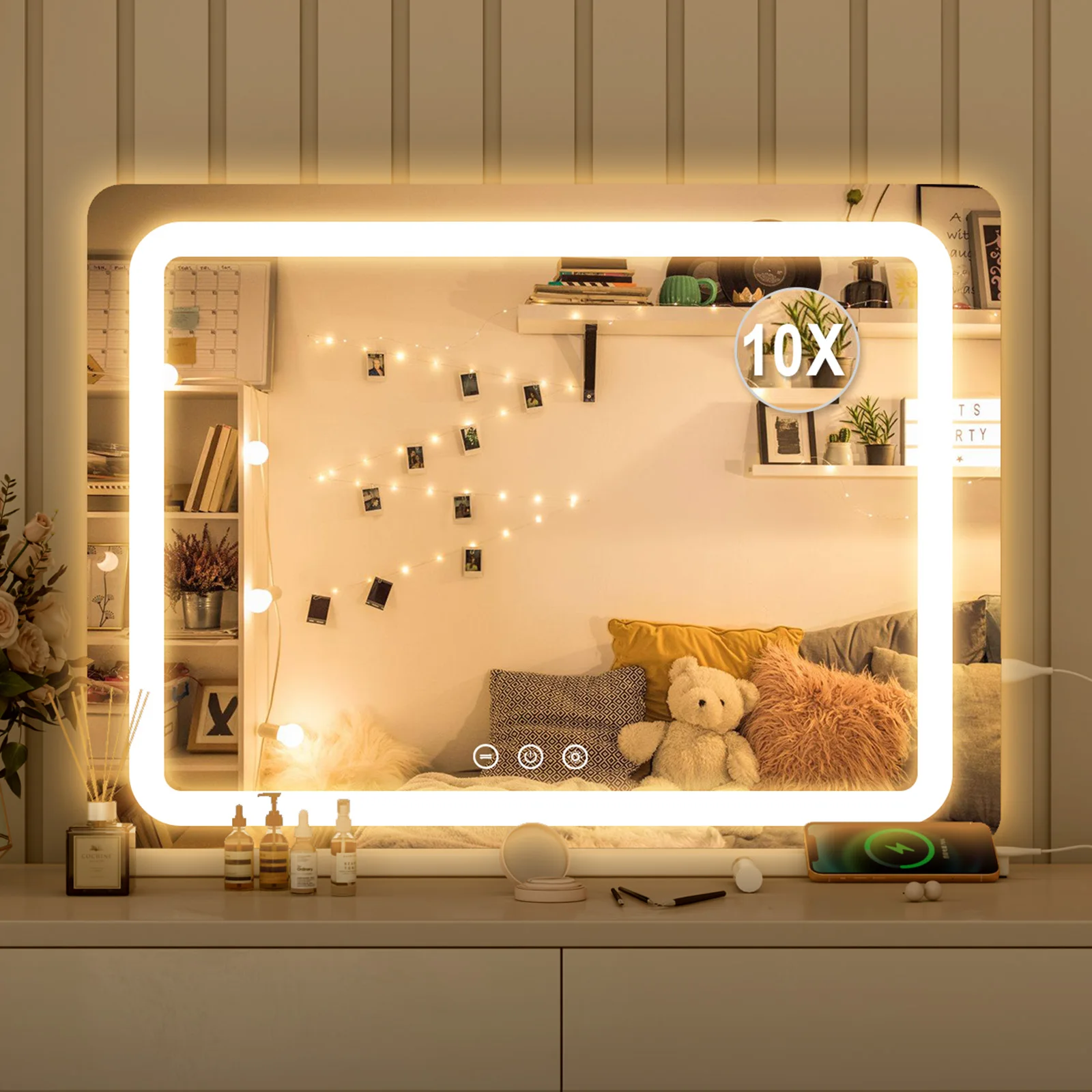 80CM Large LED Hollywood Vanity Mirror 3 Color Dimmable Touch Control CRI≥90 Light Strip Make Up Mirror for Dressing Table