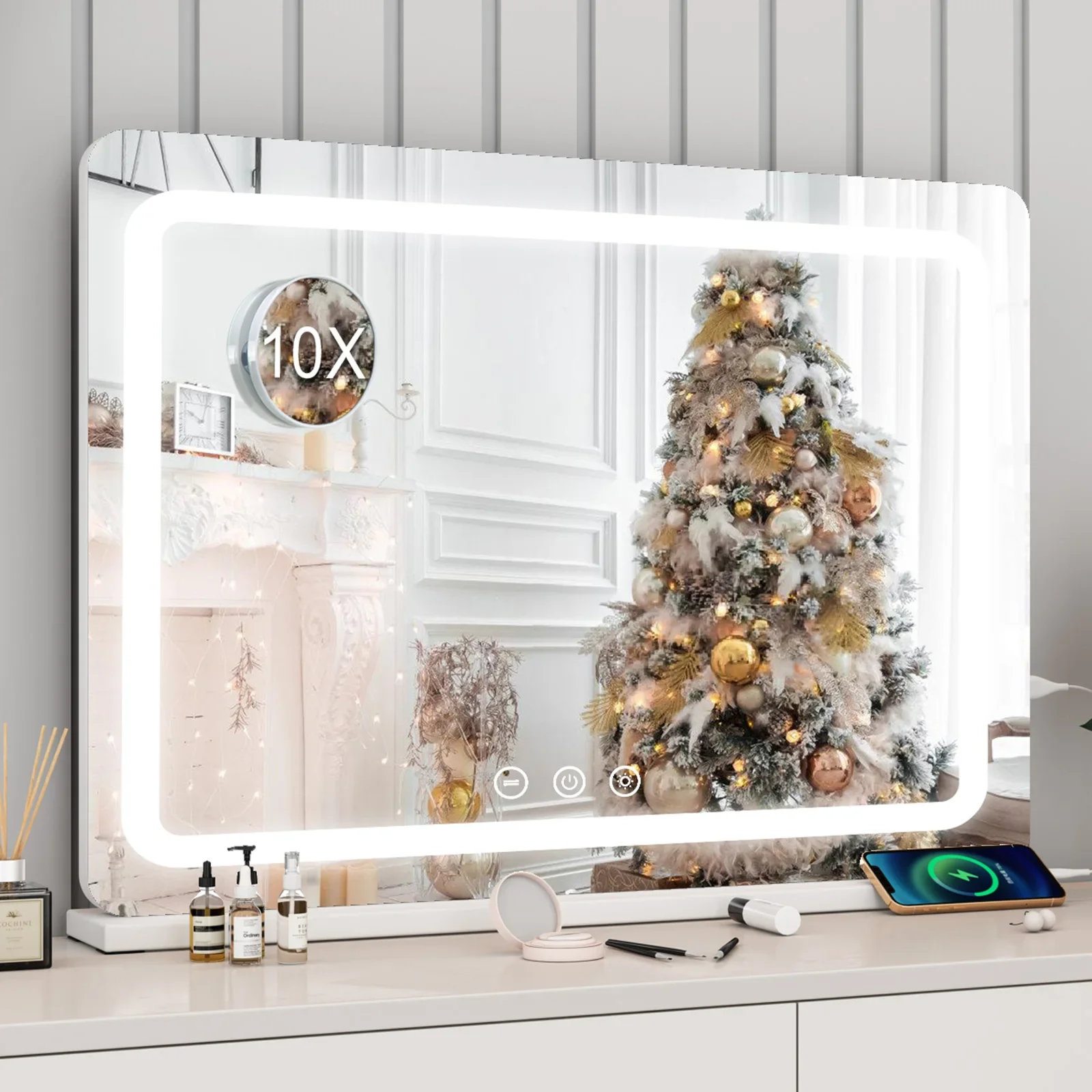 80CM Large LED Hollywood Vanity Mirror 3 Color Dimmable Touch Control CRI≥90 Light Strip Make Up Mirror for Dressing Table