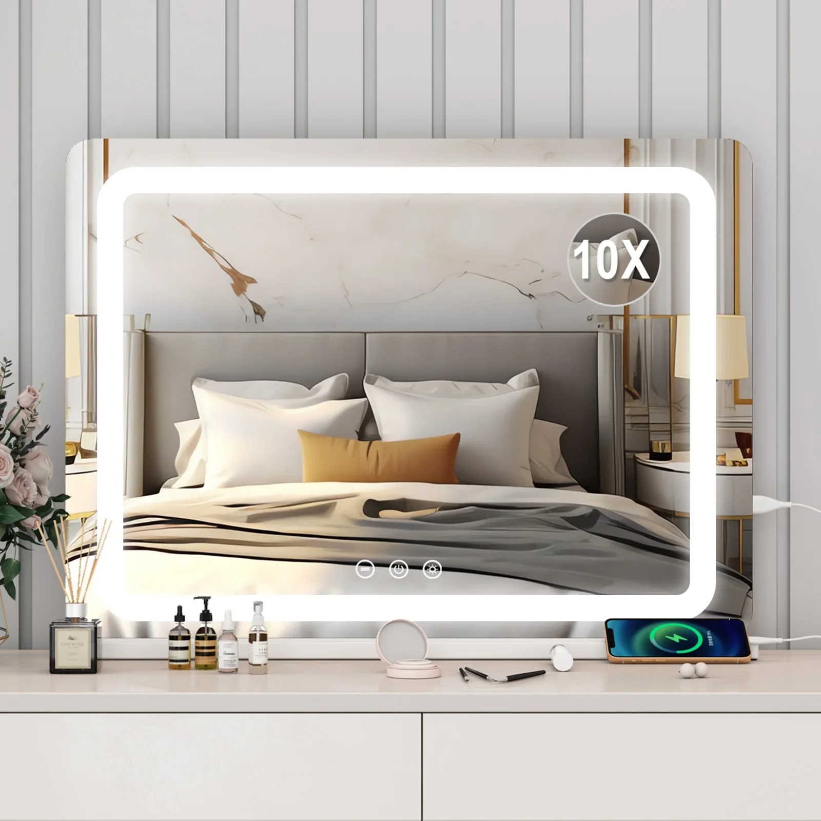 80CM Large LED Hollywood Vanity Mirror 3 Color Dimmable Touch Control CRI≥90 Light Strip Make Up Mirror for Dressing Table