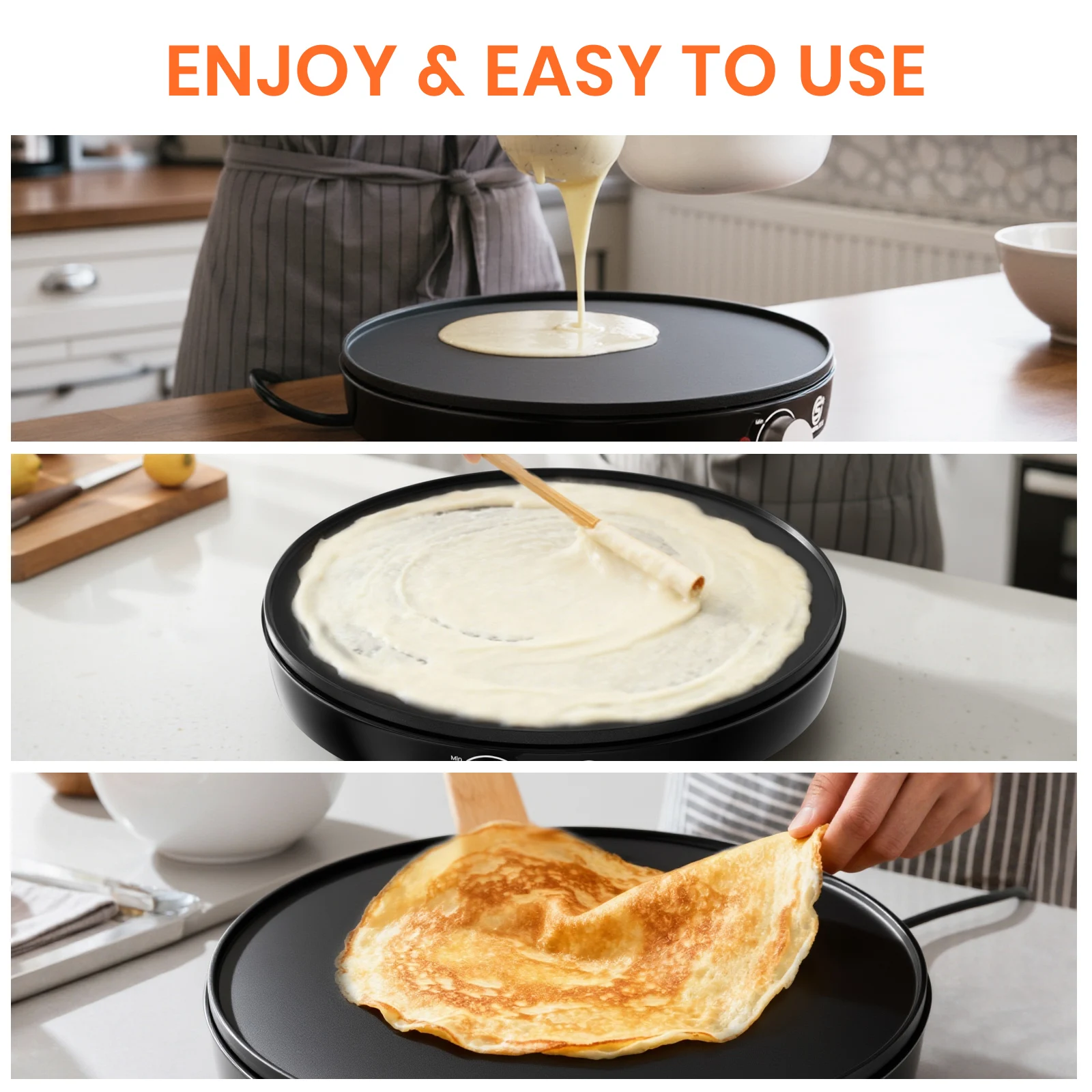 SUPERLEX Electric Crepe Maker 1000W 30cm Non-Stick Pancake Griddle, Adjustable Temperature Control LED Ready Light, Includes Batter Spreader & Spatula, Portable Crepe Pan for Home Making Crepes Blintzes Pancakes