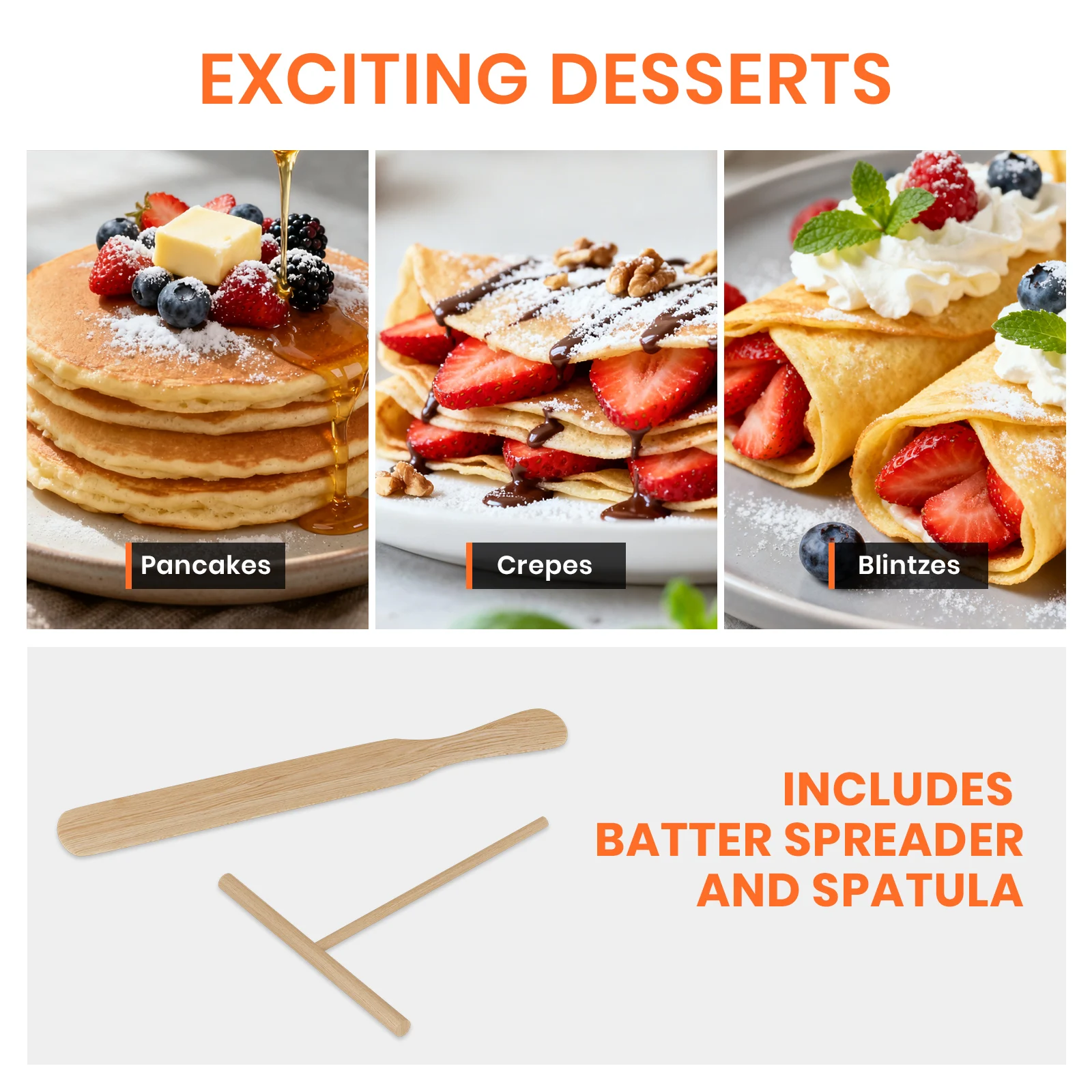 SUPERLEX Electric Crepe Maker 1000W 30cm Non-Stick Pancake Griddle, Adjustable Temperature Control LED Ready Light, Includes Batter Spreader & Spatula, Portable Crepe Pan for Home Making Crepes Blintzes Pancakes