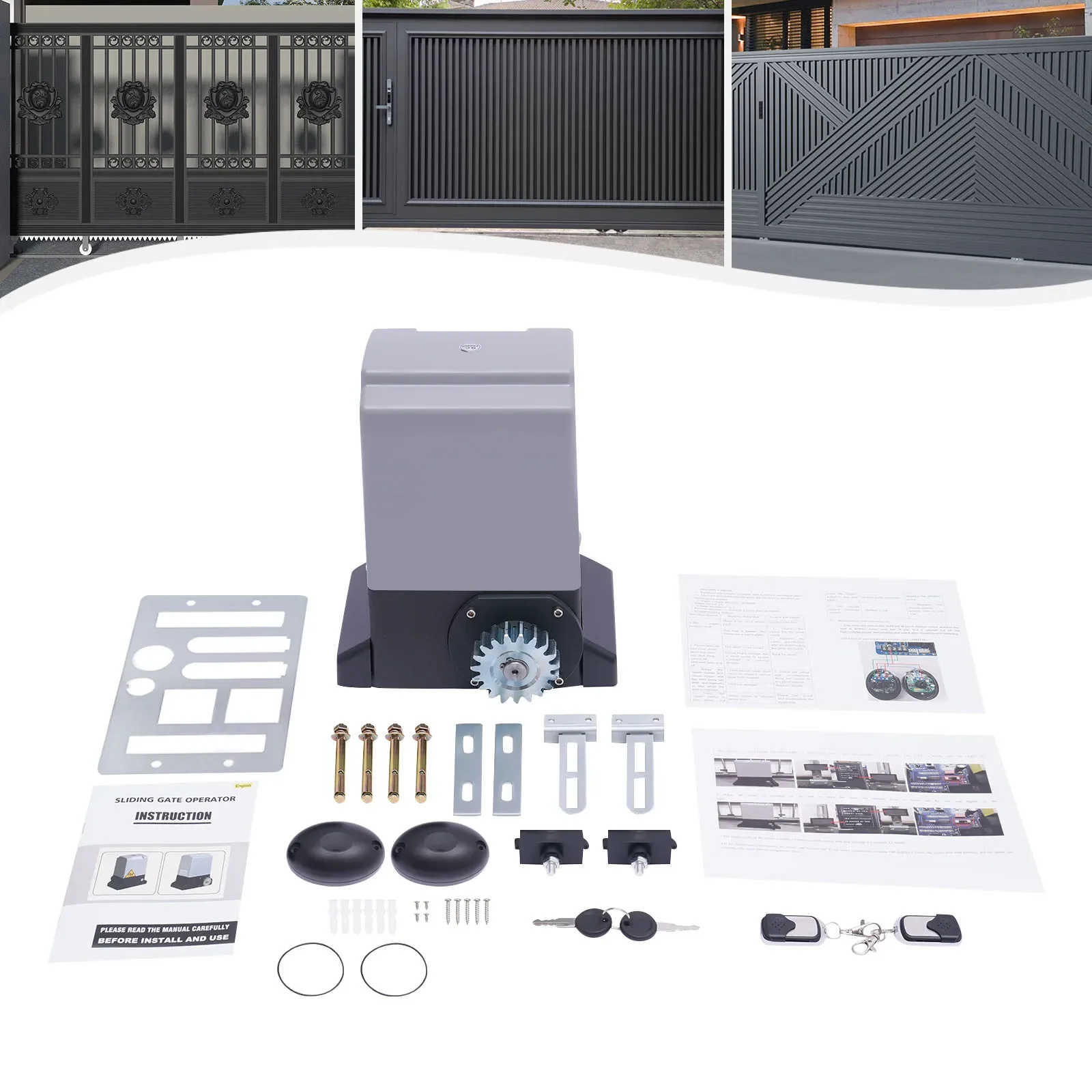 750W 1600kg 1400RPM Powerful Sliding Gate Opener Silent Automatic Electric Motor Kit with remote control