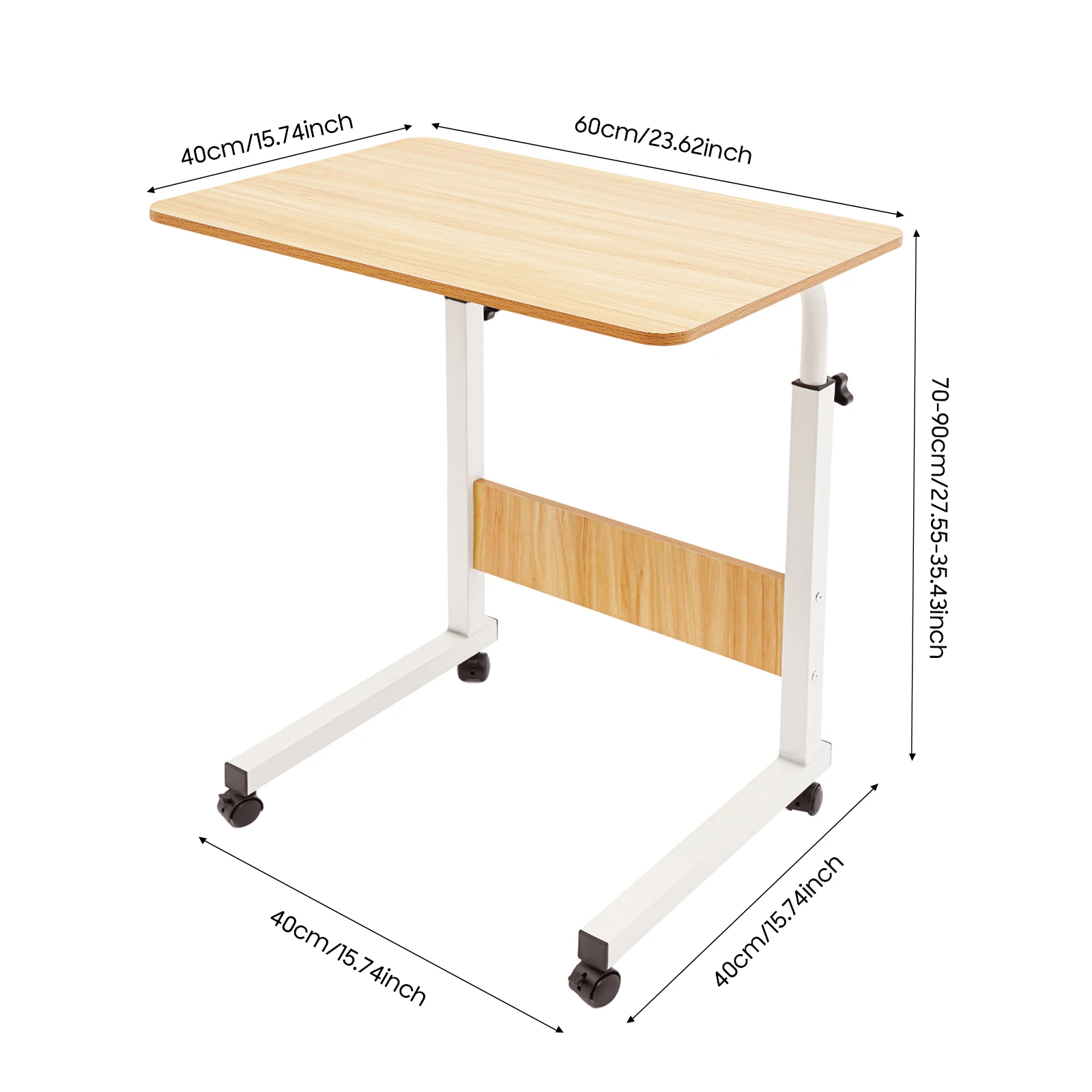 Adjustable Laptop Desk, Mobile Tabletop Stand with 4 Lockable Wheels, 15kg Load Rolling Study Table Computer Workstation
